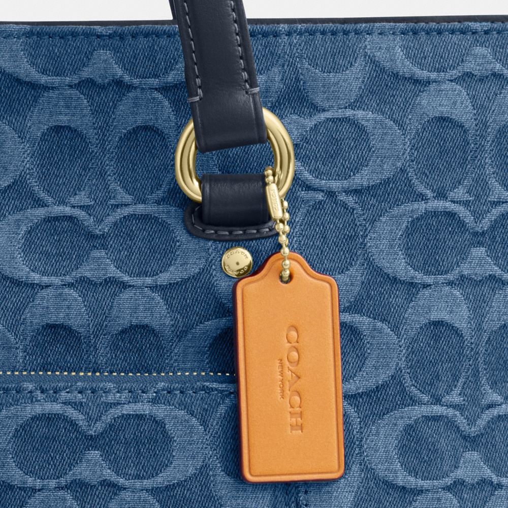 Coach Station Tote Bag In Signature Denim Gold Indigo