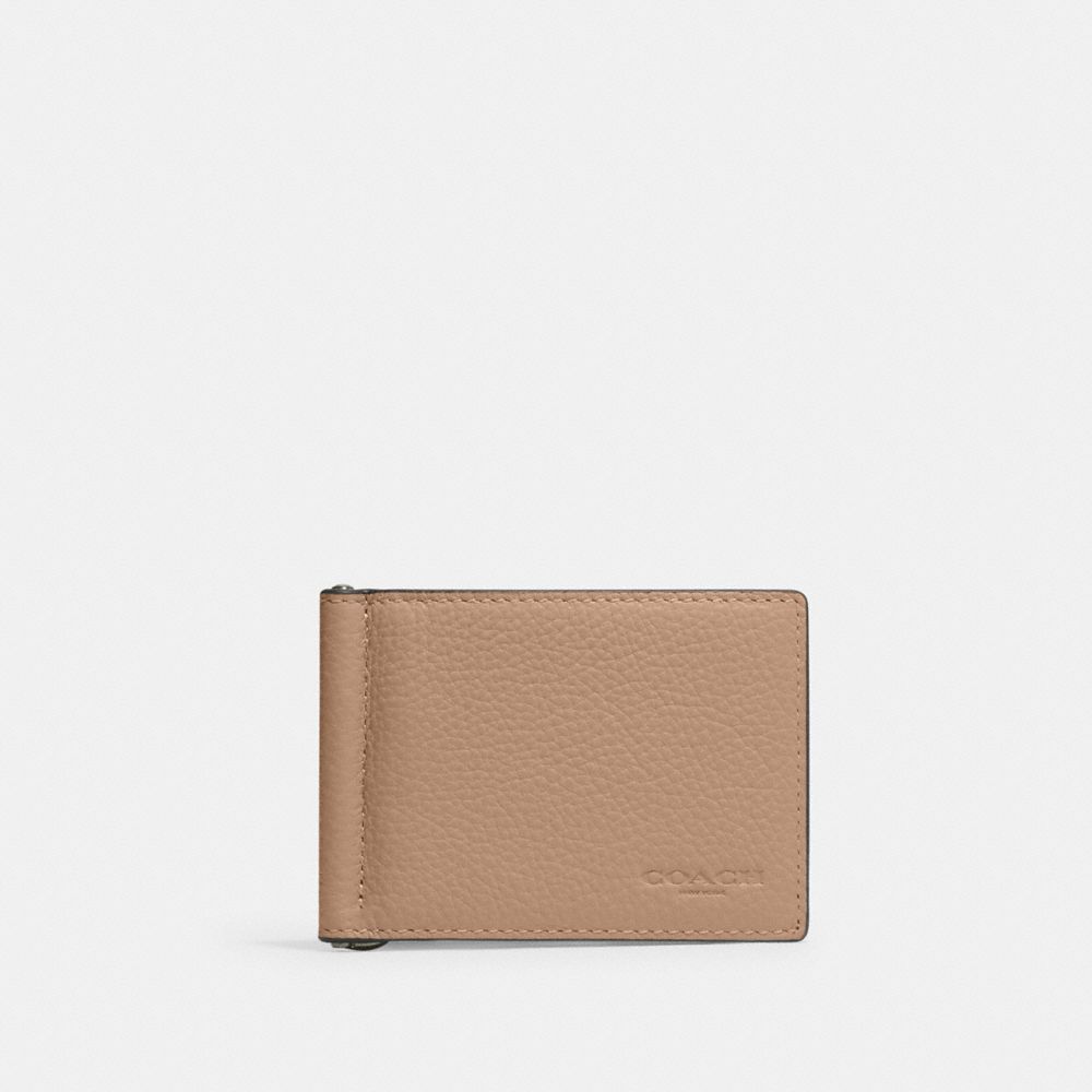 Coach Slim Money Clip Billfold Wallet Black Antique Nickel Taupe