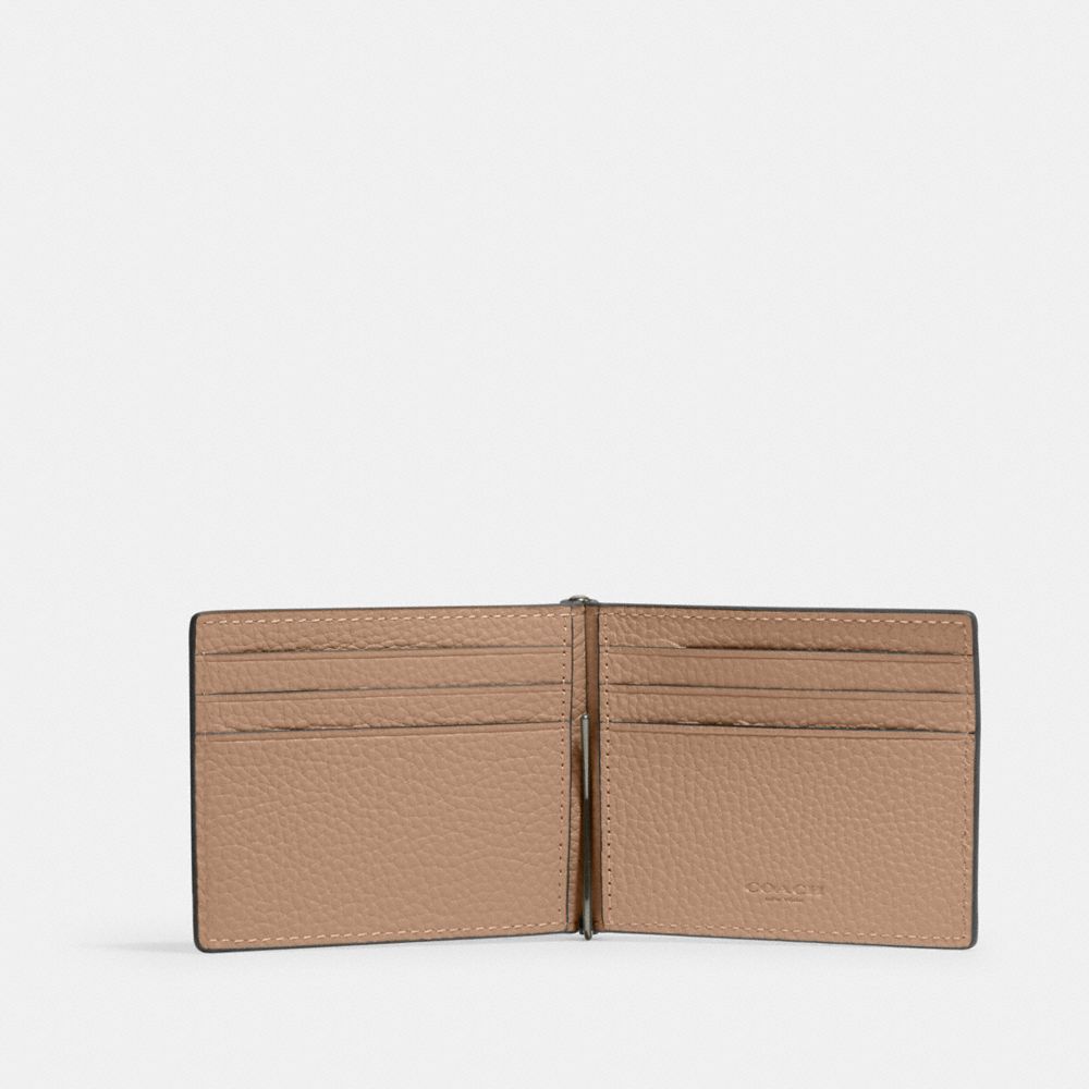 Coach Slim Money Clip Billfold Wallet Black Antique Nickel Taupe