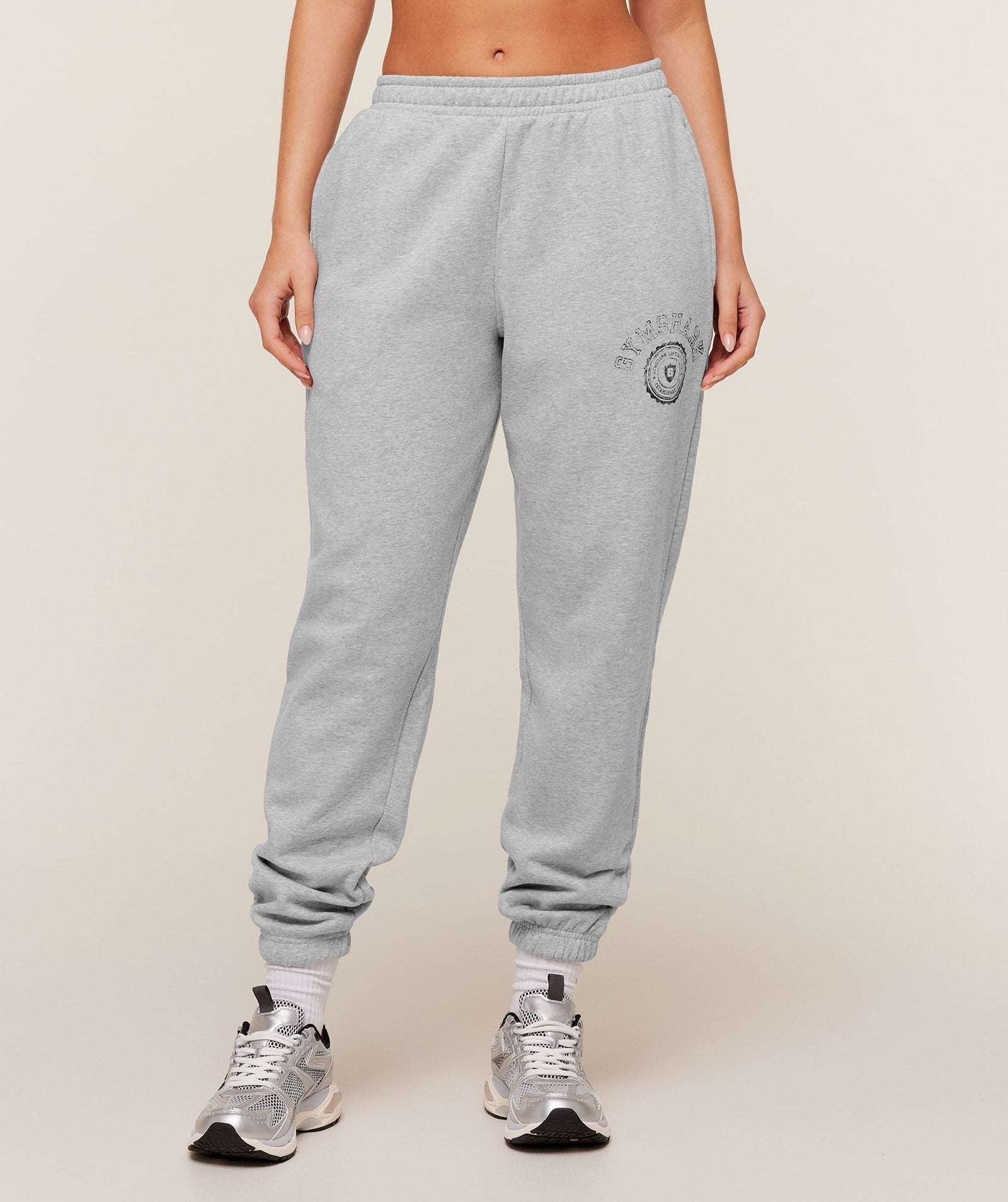 Women's Gymshark Worn Crest Graphic Joggers Light Grey Core Marl