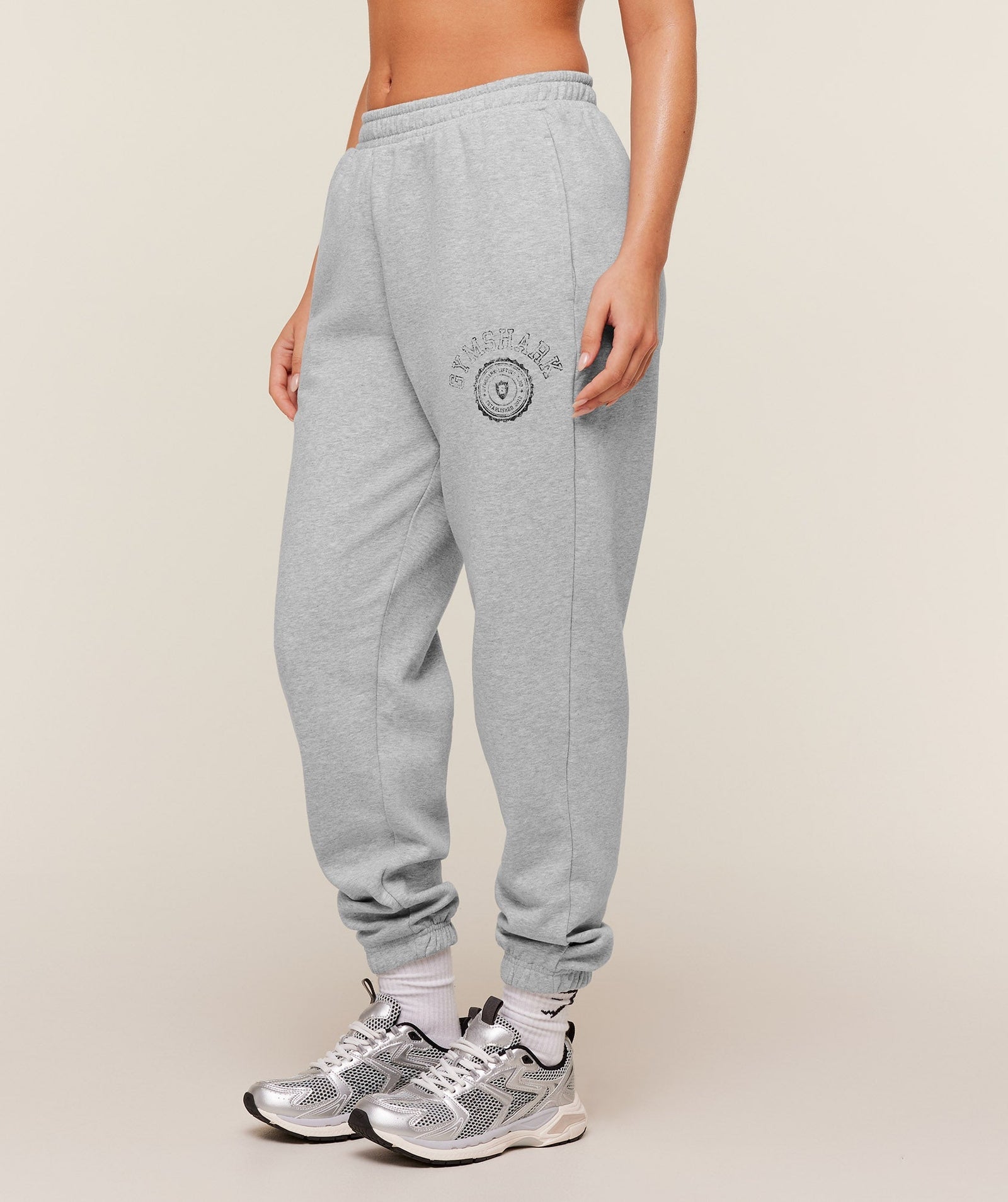 Women's Gymshark Worn Crest Graphic Joggers Light Grey Core Marl