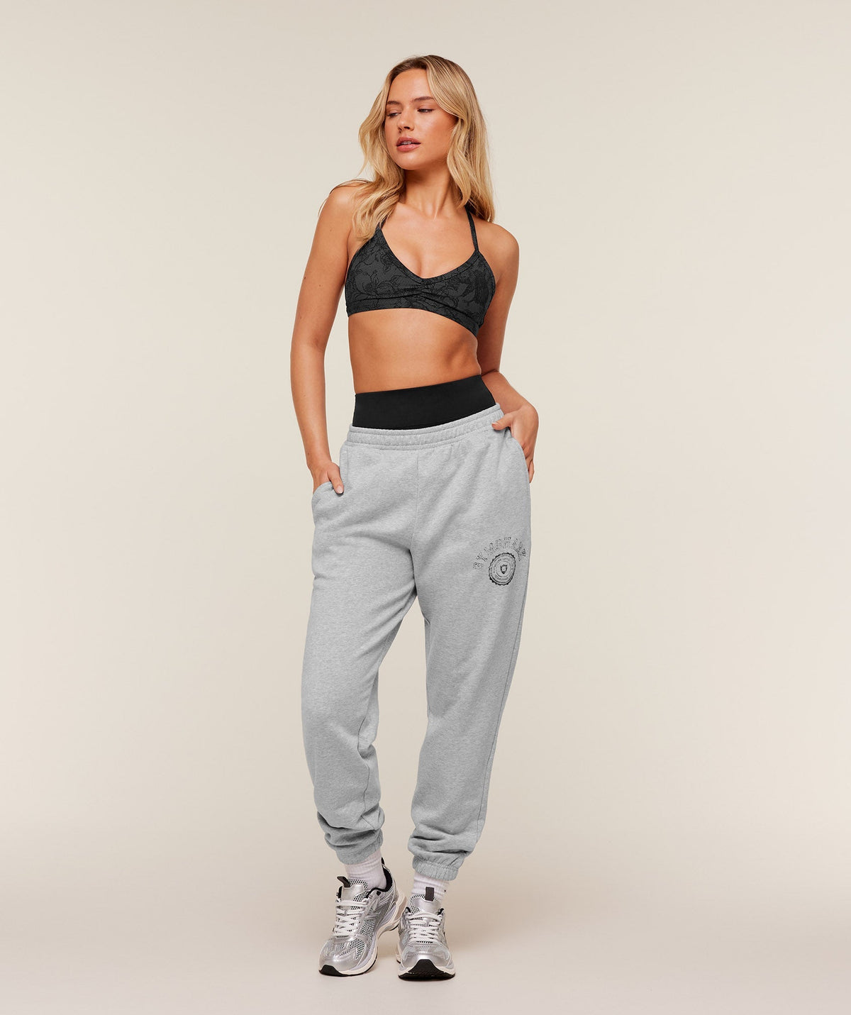 Women's Gymshark Worn Crest Graphic Joggers Light Grey Core Marl