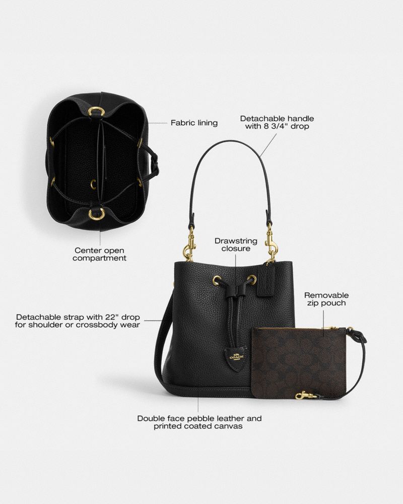 Coach Rowan Bucket Bag Gold Black