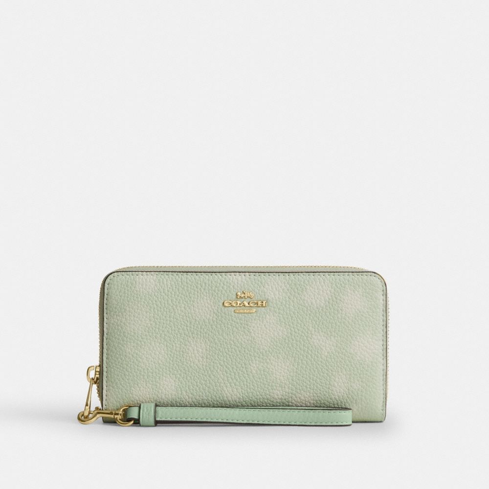 Coach Long Zip Around Wallet With Floral Print Gold Pale Green