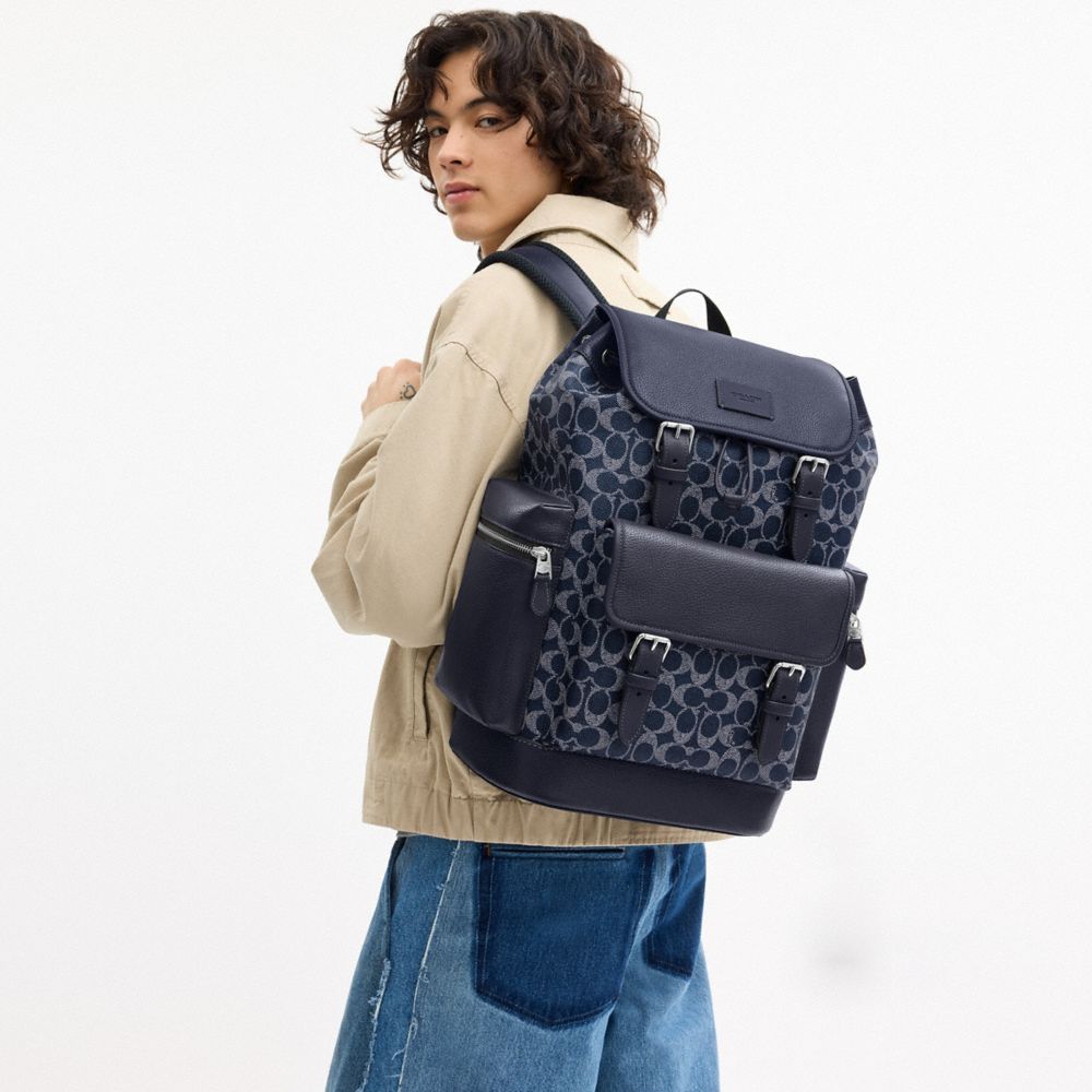 Coach Sprint Backpack In Colorblock Signature Canvas Silver Denim Chalk
