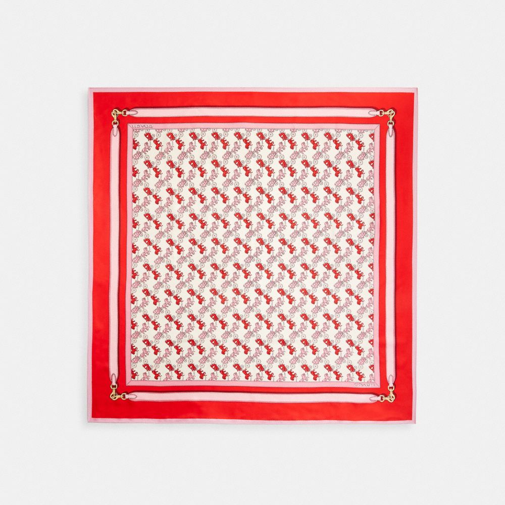 Coach Horse And Carriage Strap Print Silk Square Scarf Flame Scarlet