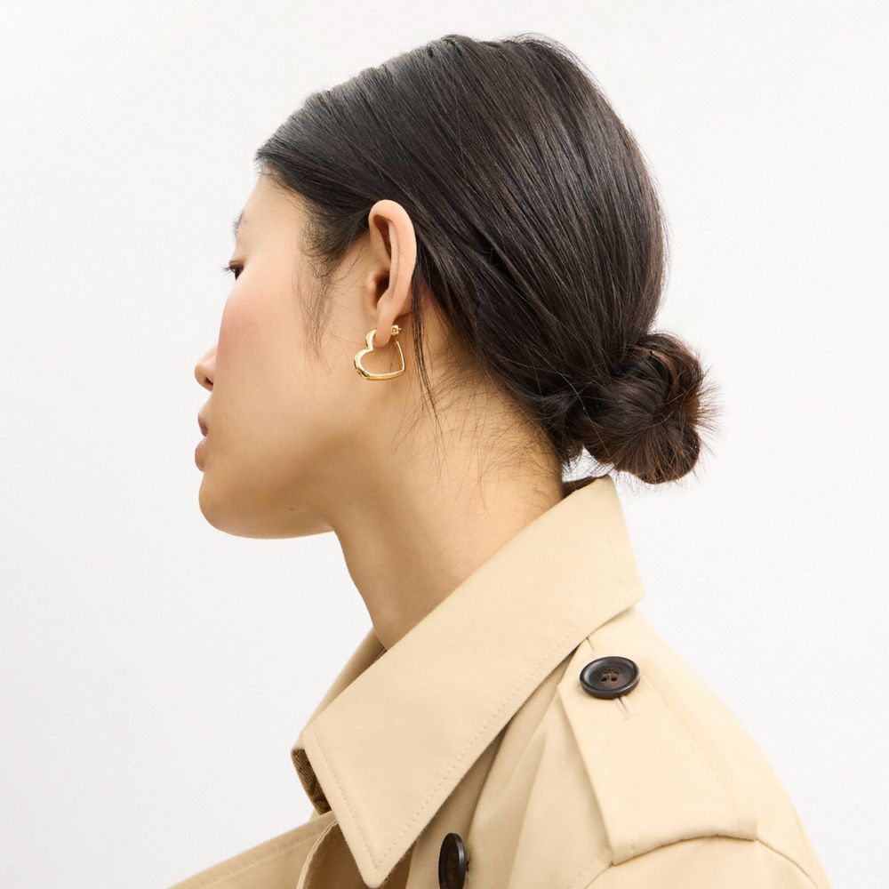 Coach Heart Hoop Earrings Gold