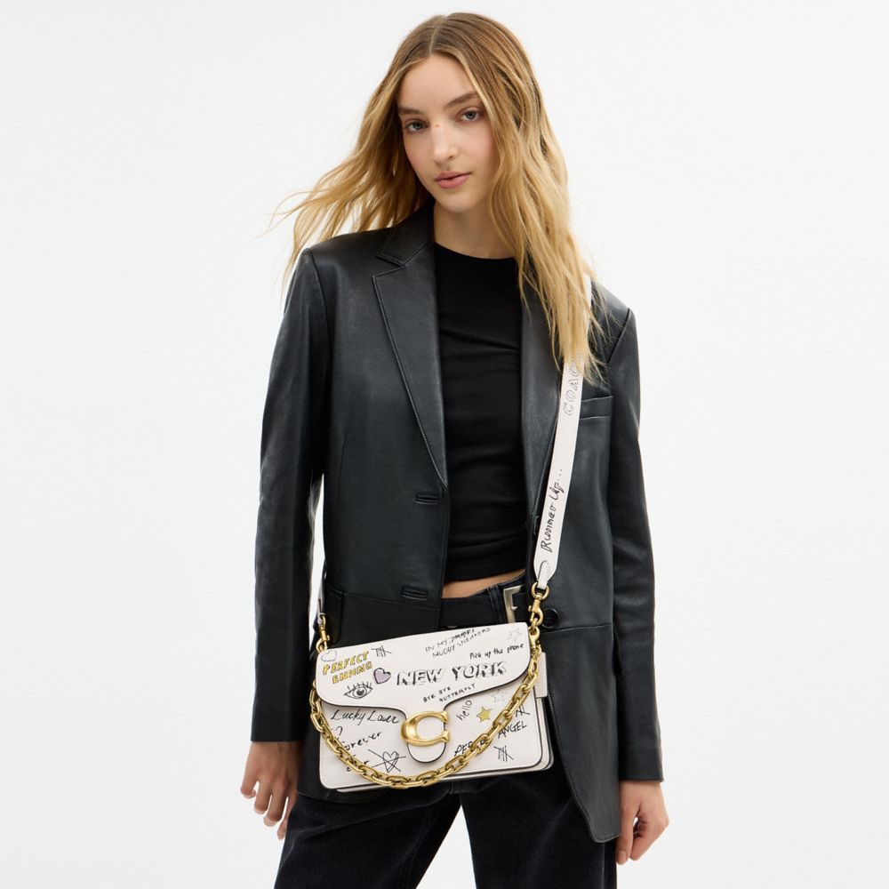 Chain Tabby Shoulder Bag With Sketch Print