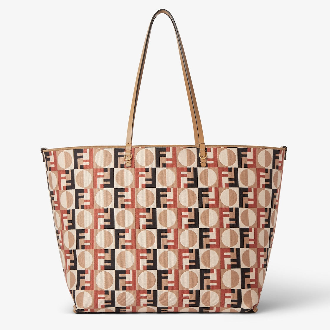 Cappuccino striped Pequin and Fendi Reversible Optical jacquard fabric shopper