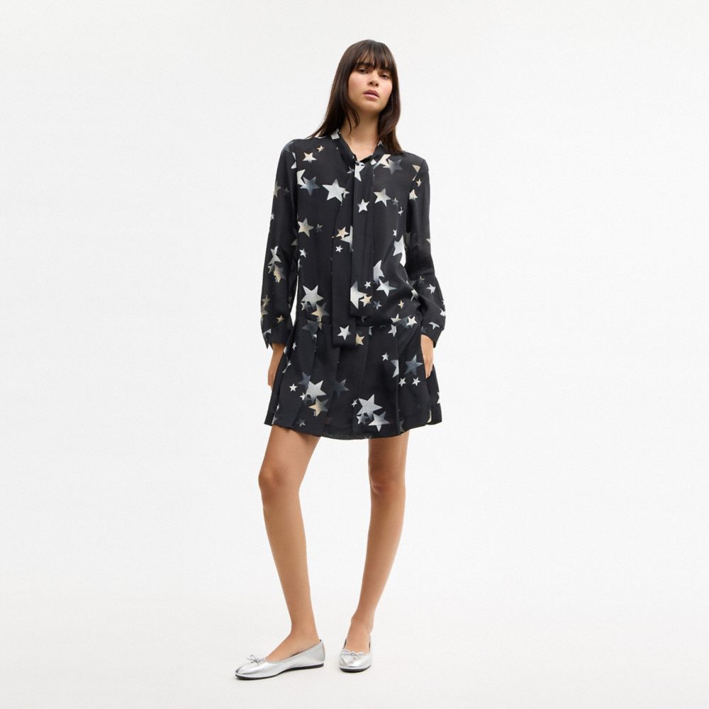 Coach Tie Neck Star Dress Black