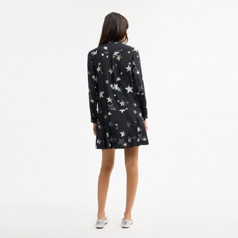 Coach Tie Neck Star Dress Black