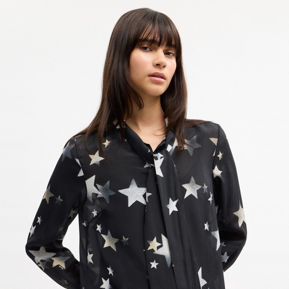 Coach Tie Neck Star Dress Black