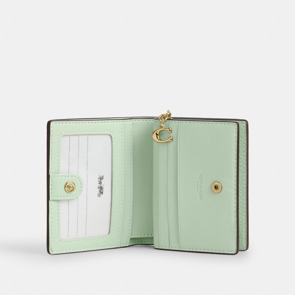Coach Snap Wallet With Floral Print Gold Pale Green