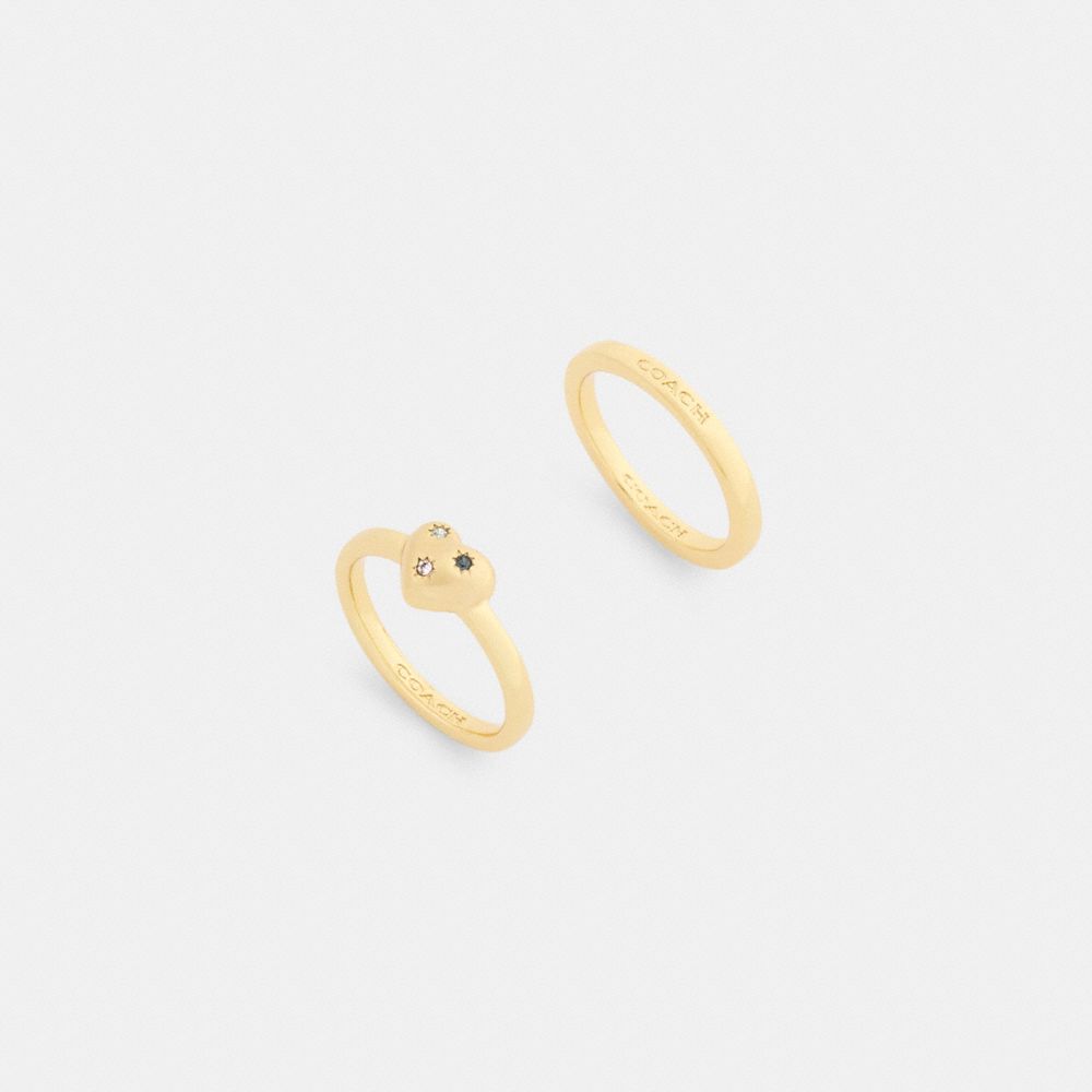 Coach Heart With Stones Ring Set Gold Multi