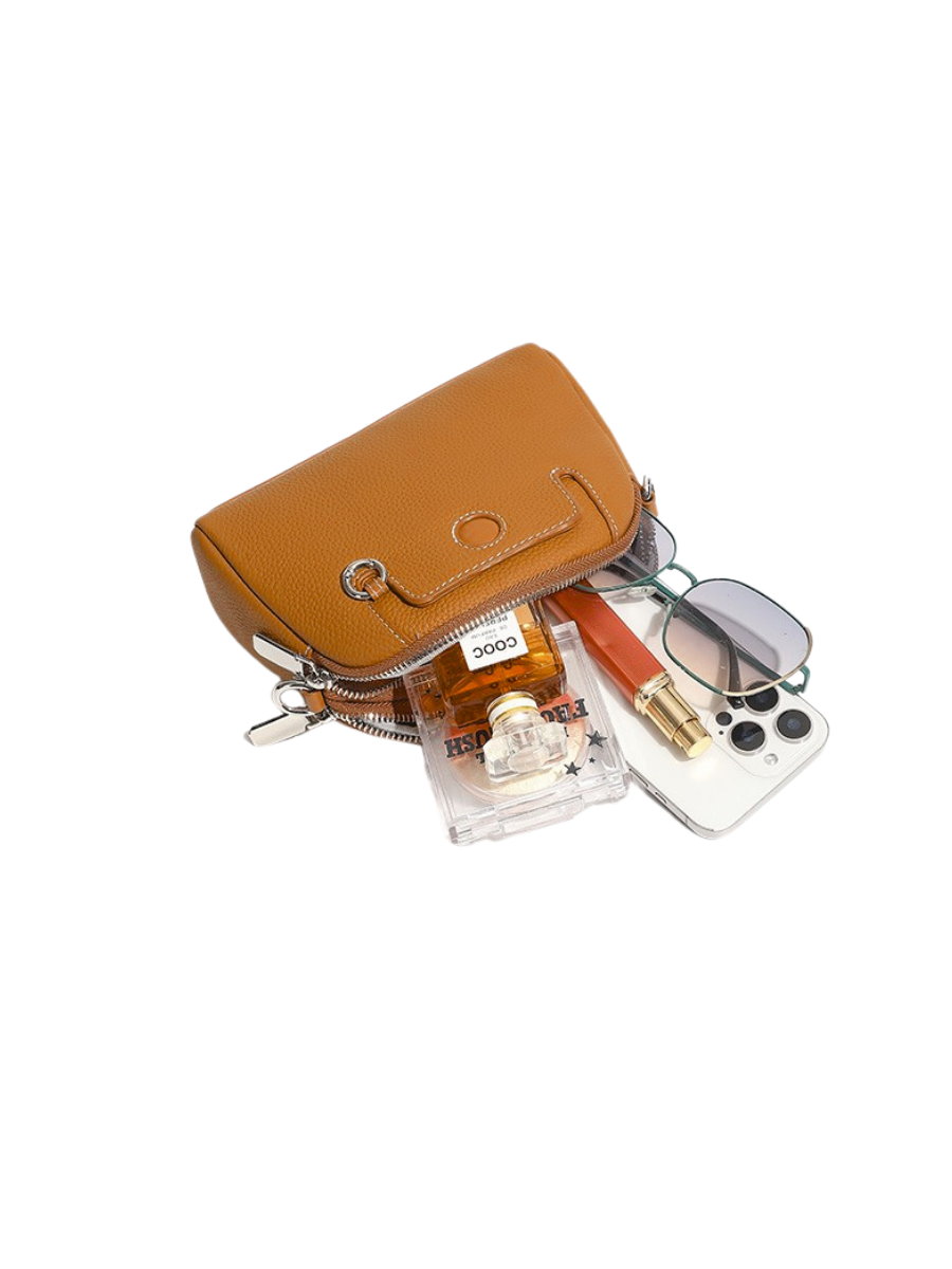 Pouche -Ladies Leather Crossbody bag, Caramel