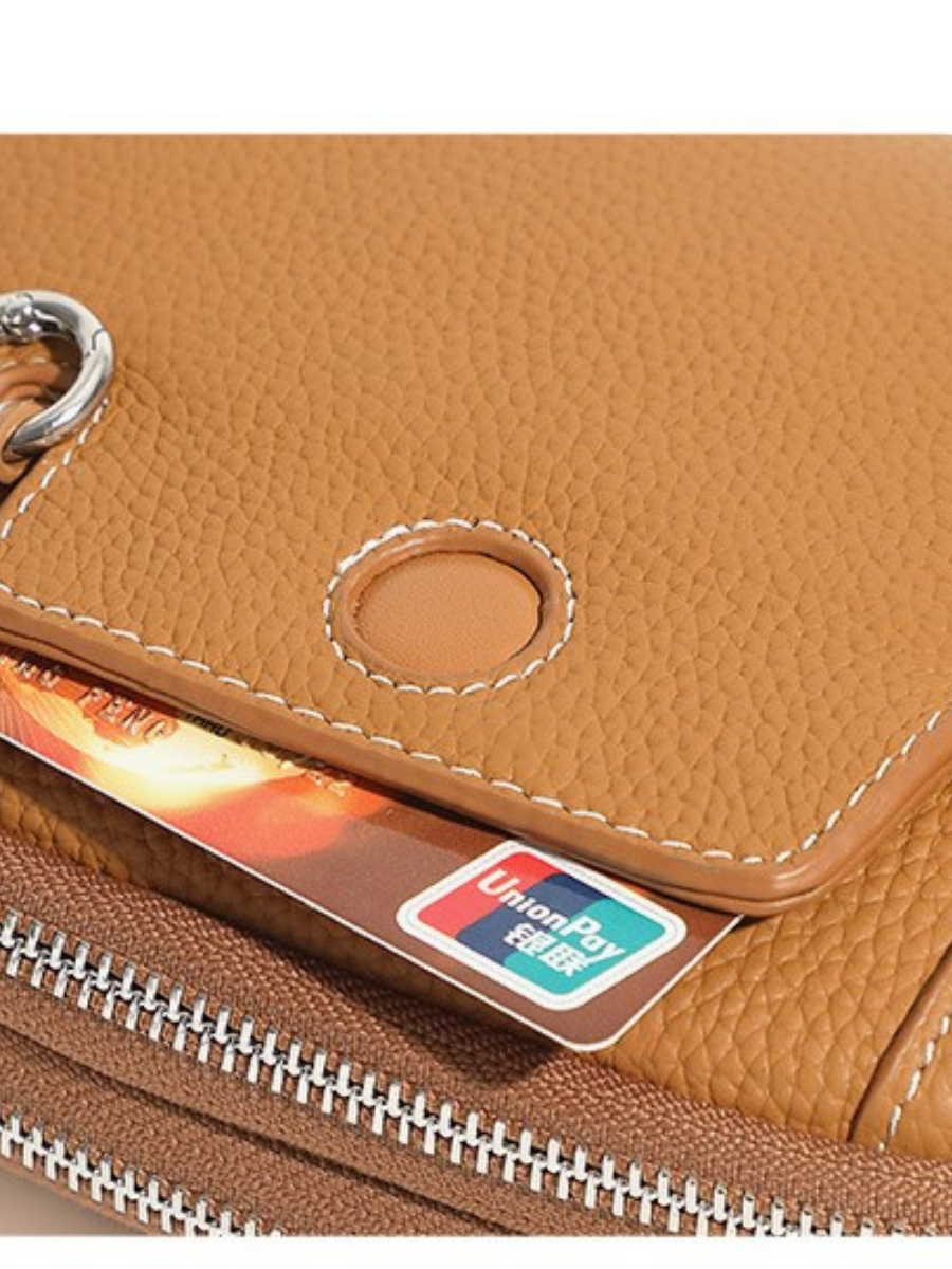 Pouche -Ladies Leather Crossbody bag, Caramel
