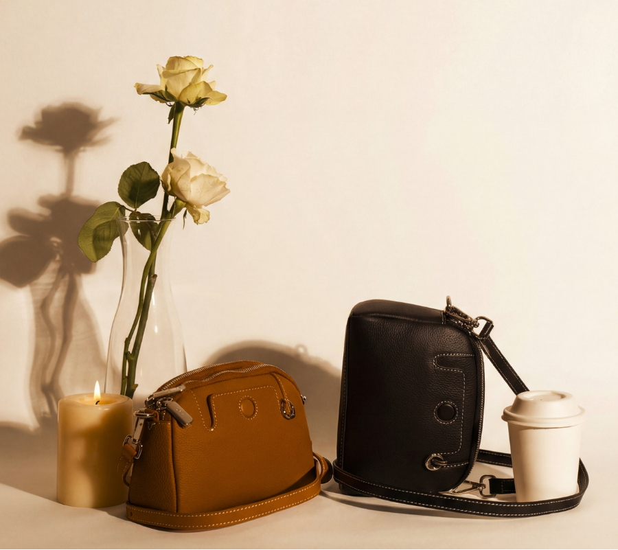 Pouche -Ladies Leather Crossbody bag, Caramel