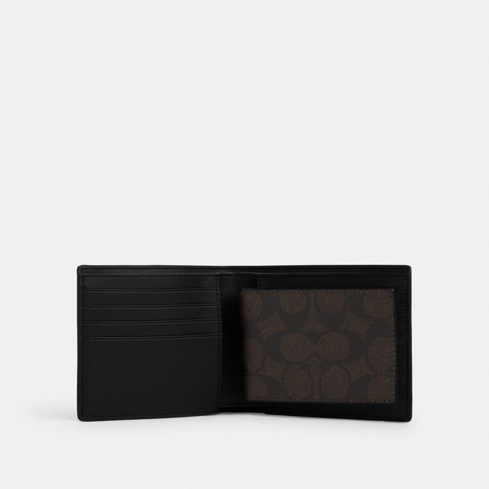 Coach Boxed 3 In 1 Wallet Gift Set In Signature Canvas Gunmetal Walnut Black
