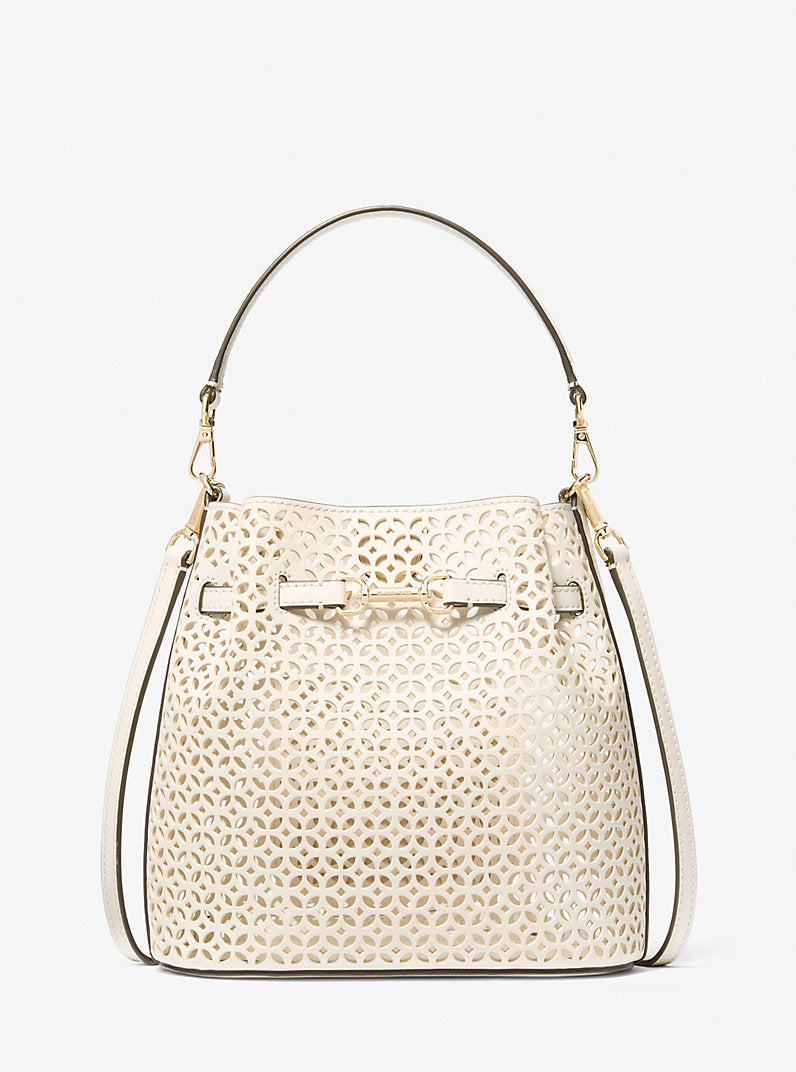 Carson Small Floral Laser Cut Bucket Crossbody Bag