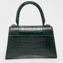 Balenciaga Green Croc Embossed Leather Small Hourglass Top Handle Bag
