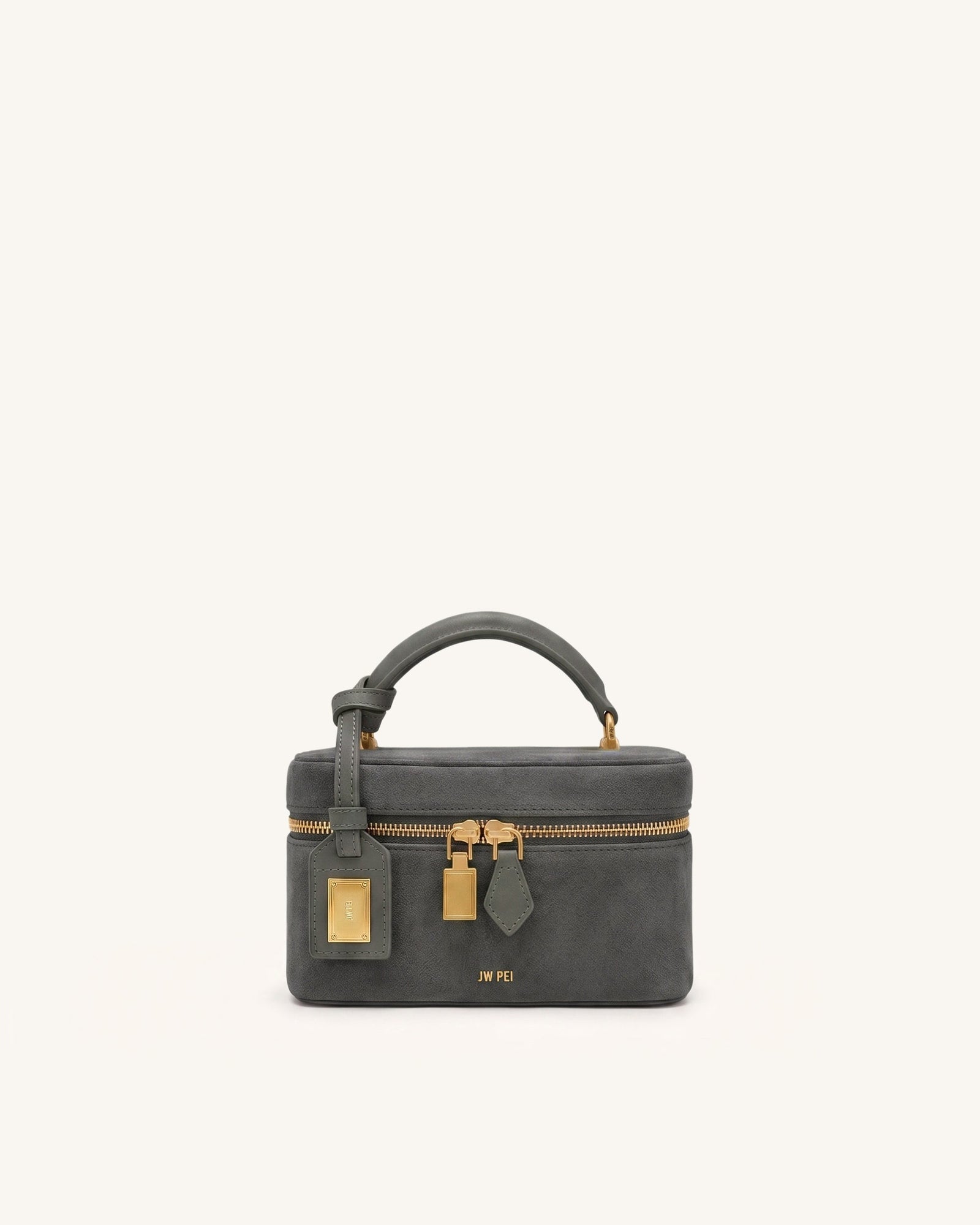 Cleo Faux Suede Box Shape Top Handle Bag - Chocolate Brown