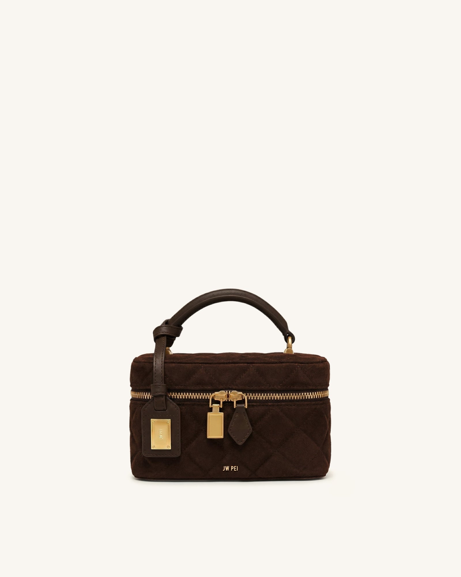 Cleo Faux Suede Box Shape Top Handle Bag - Chocolate Brown