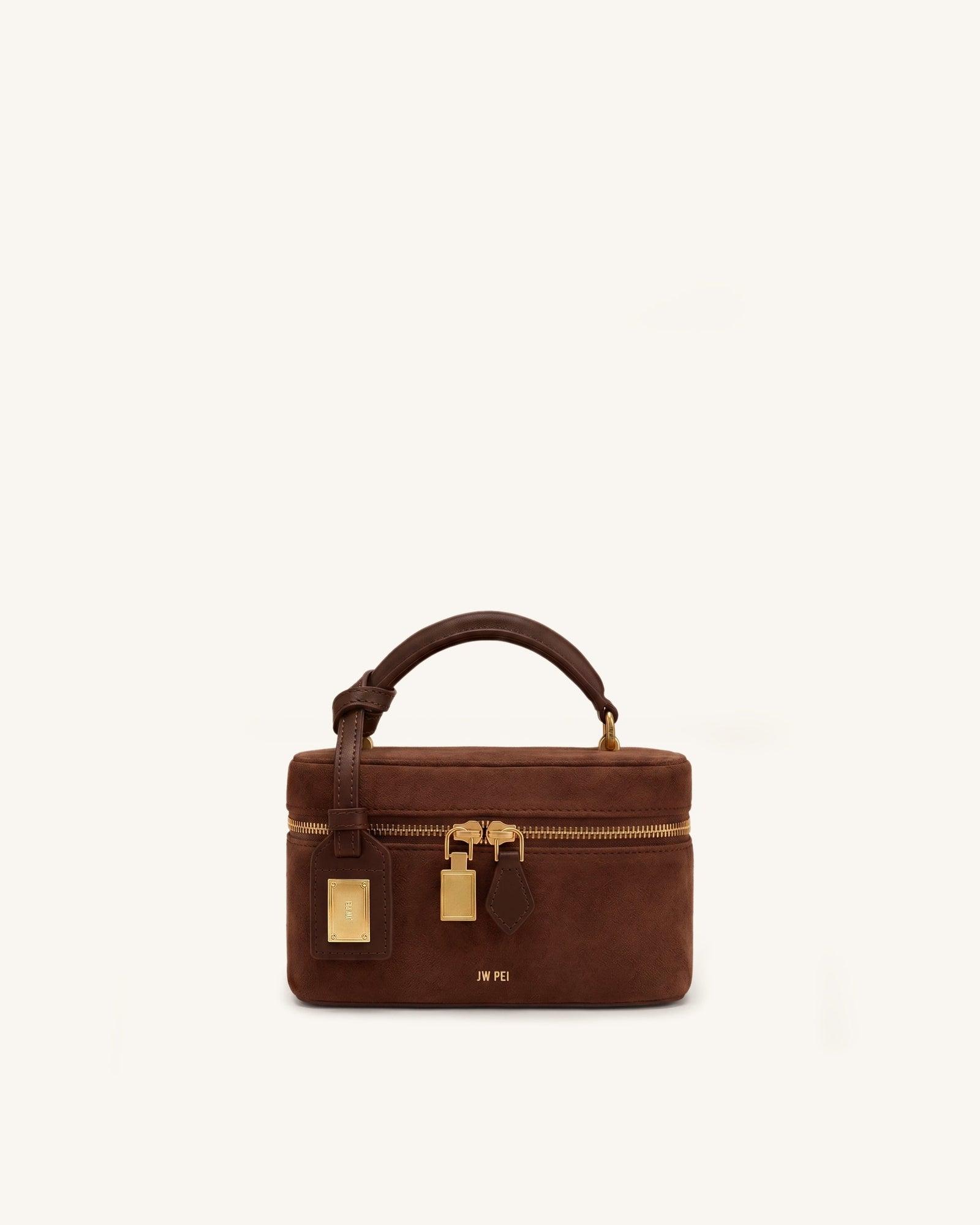 Cleo Faux Suede Box Shape Top Handle Bag - Chocolate Brown