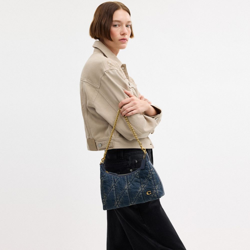 Juliet Shoulder Bag 25 In Regenerative Cotton Denim With Quilting