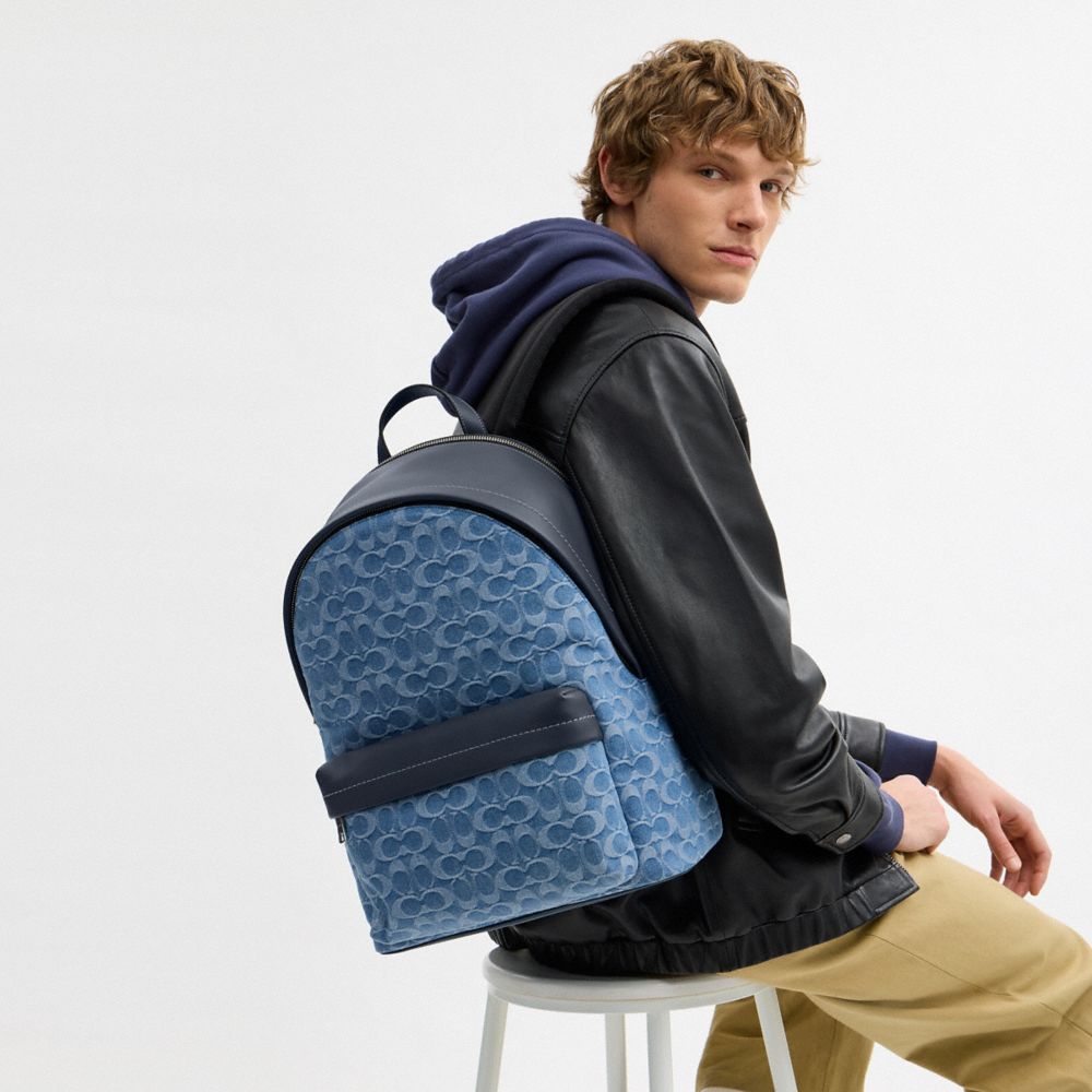 Coach Taylor Backpack In Signature Denim Silver Denim