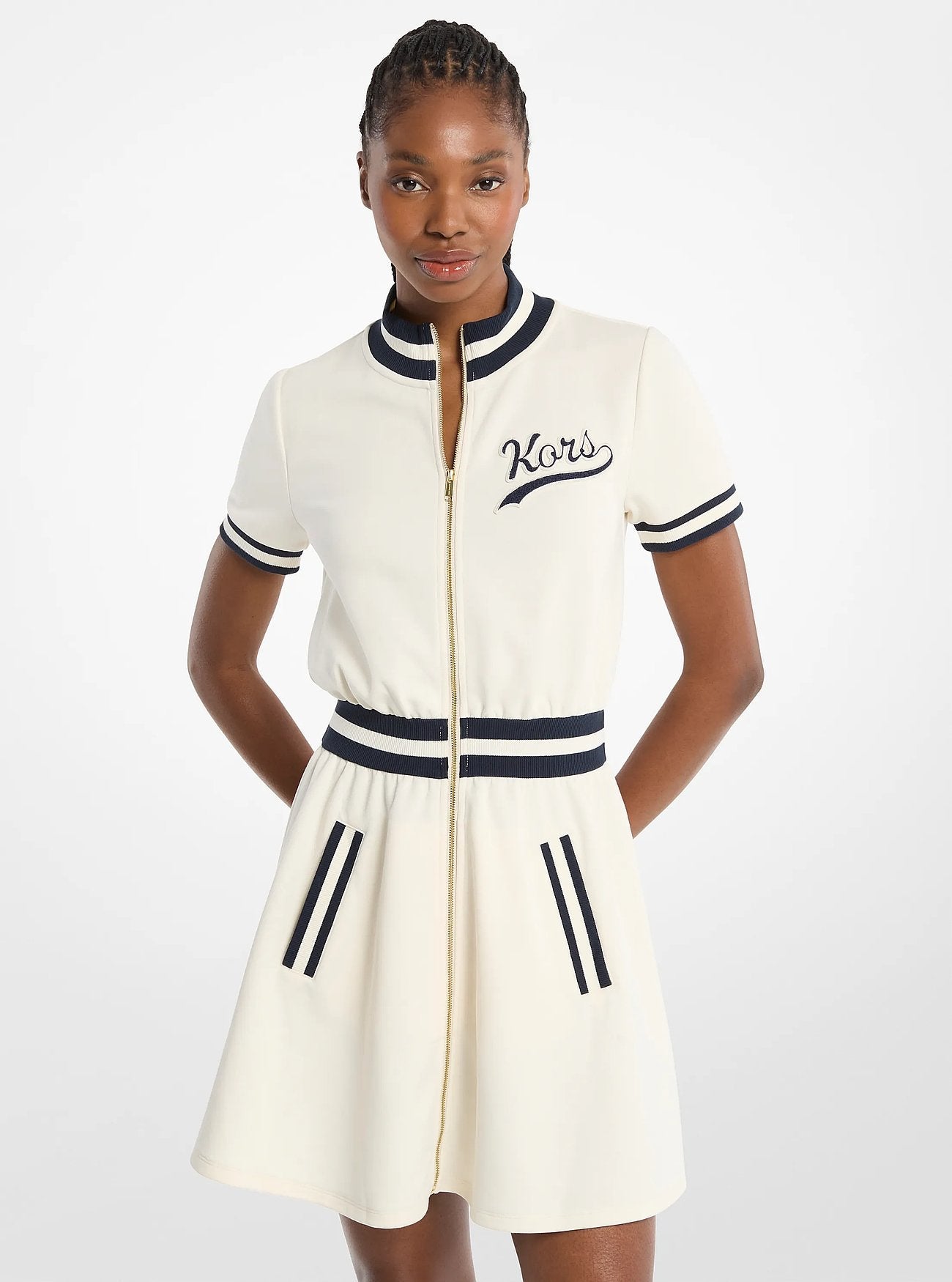 Michael Kors Cotton Blend Zip-Up Mini Dress BONE