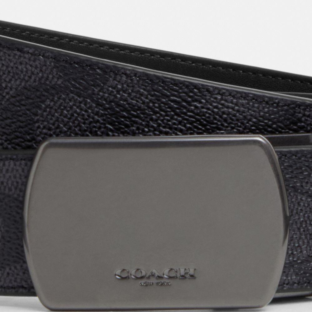 Coach Plaque Buckle Cut To Size Reversible Belt, 38 Mm Gunmetal Charcoal Black