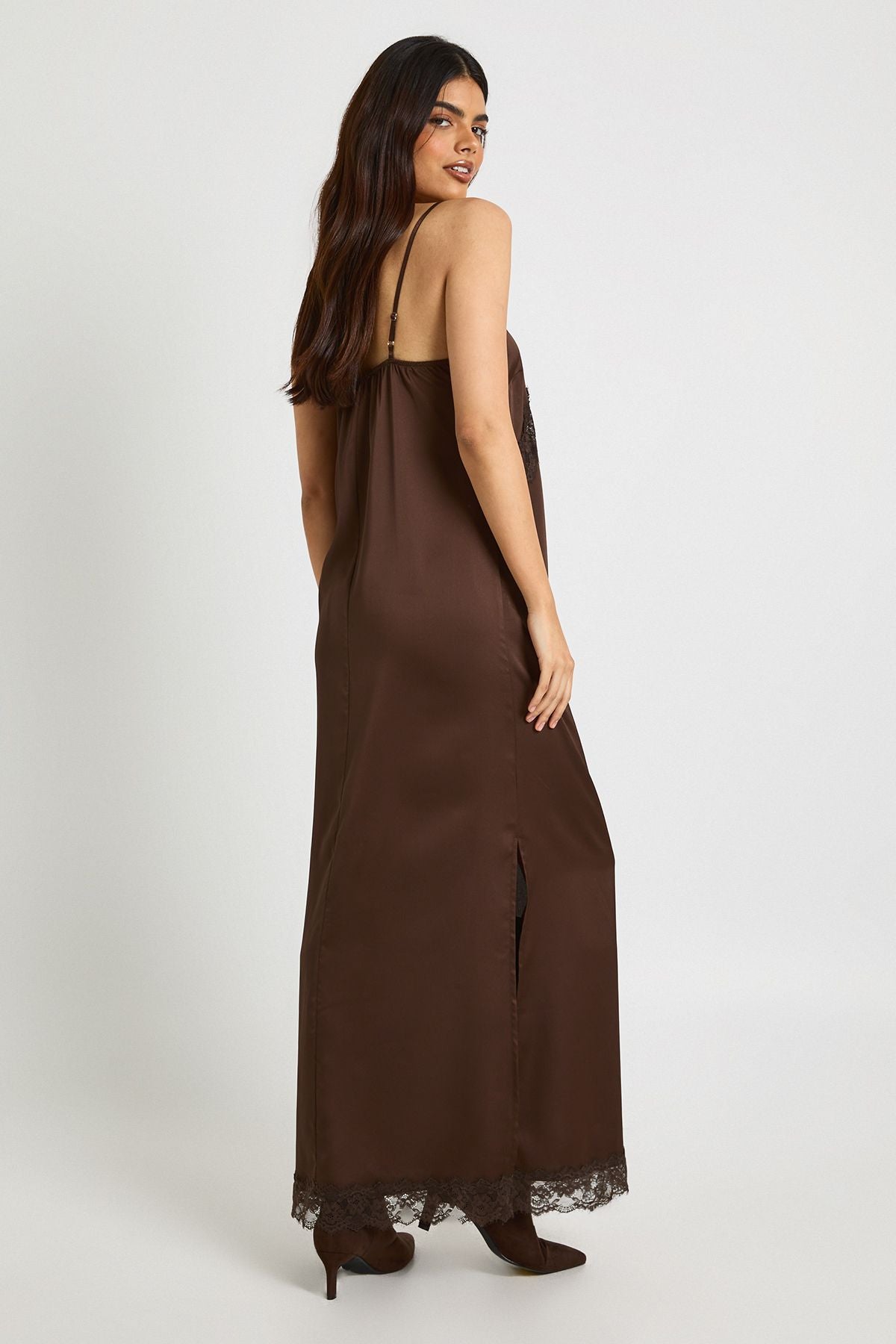 Satin Lace Mix Column Maxi Dress