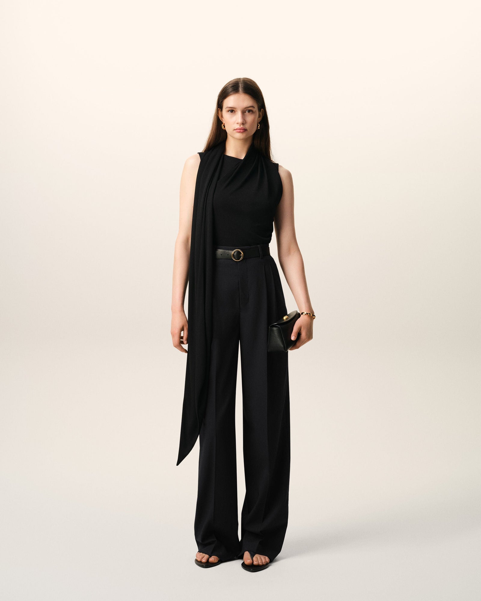 AmiParis Black New Wool High Waist Wide Trousers Women's