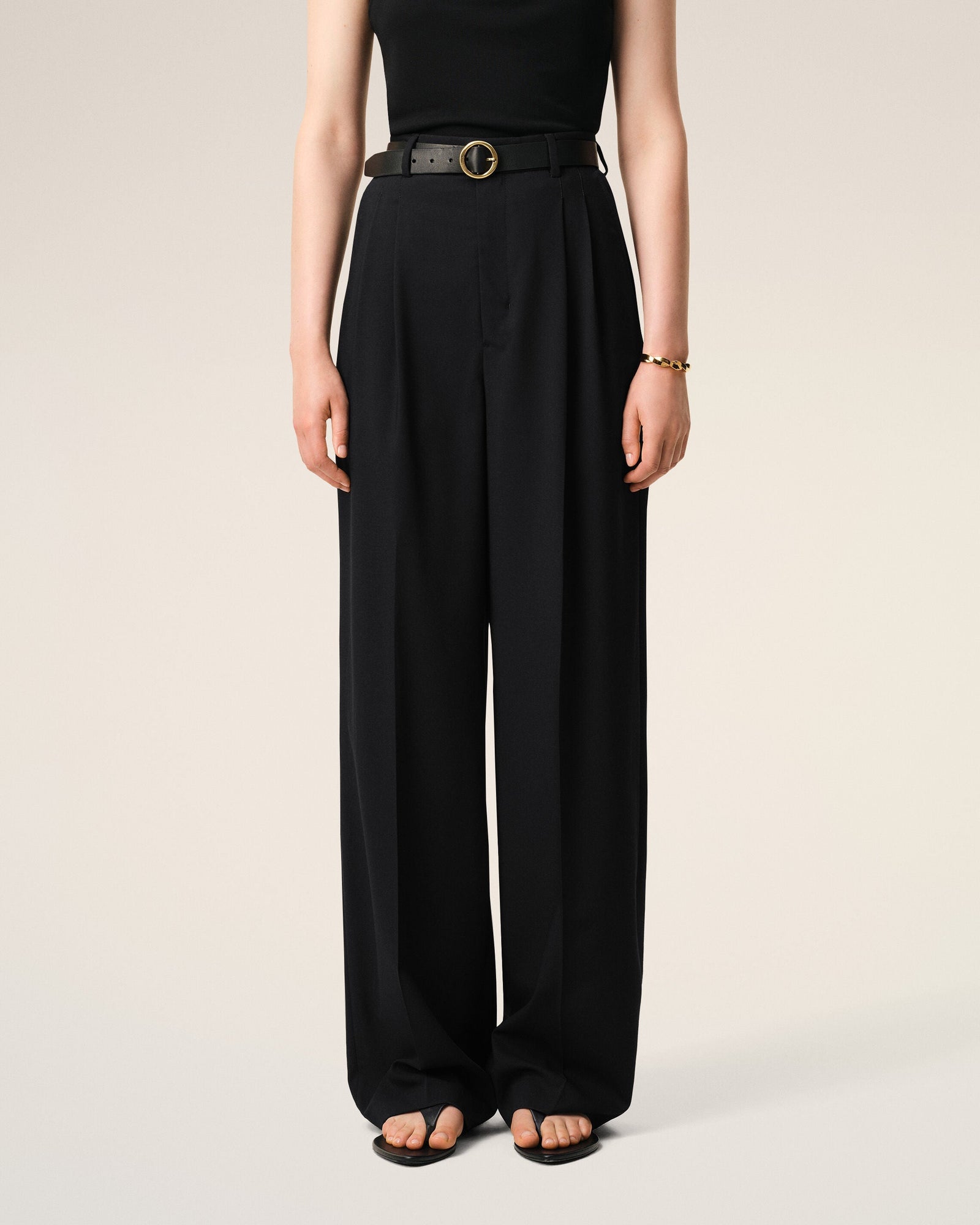 AmiParis Black New Wool High Waist Wide Trousers Women's