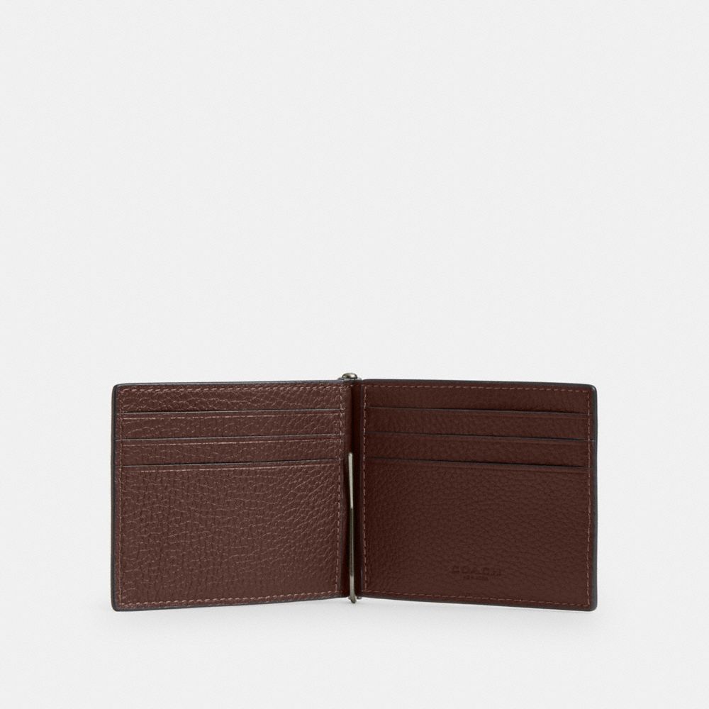 Coach Slim Money Clip Billfold Wallet In Signature Leather Gunmetal Maple