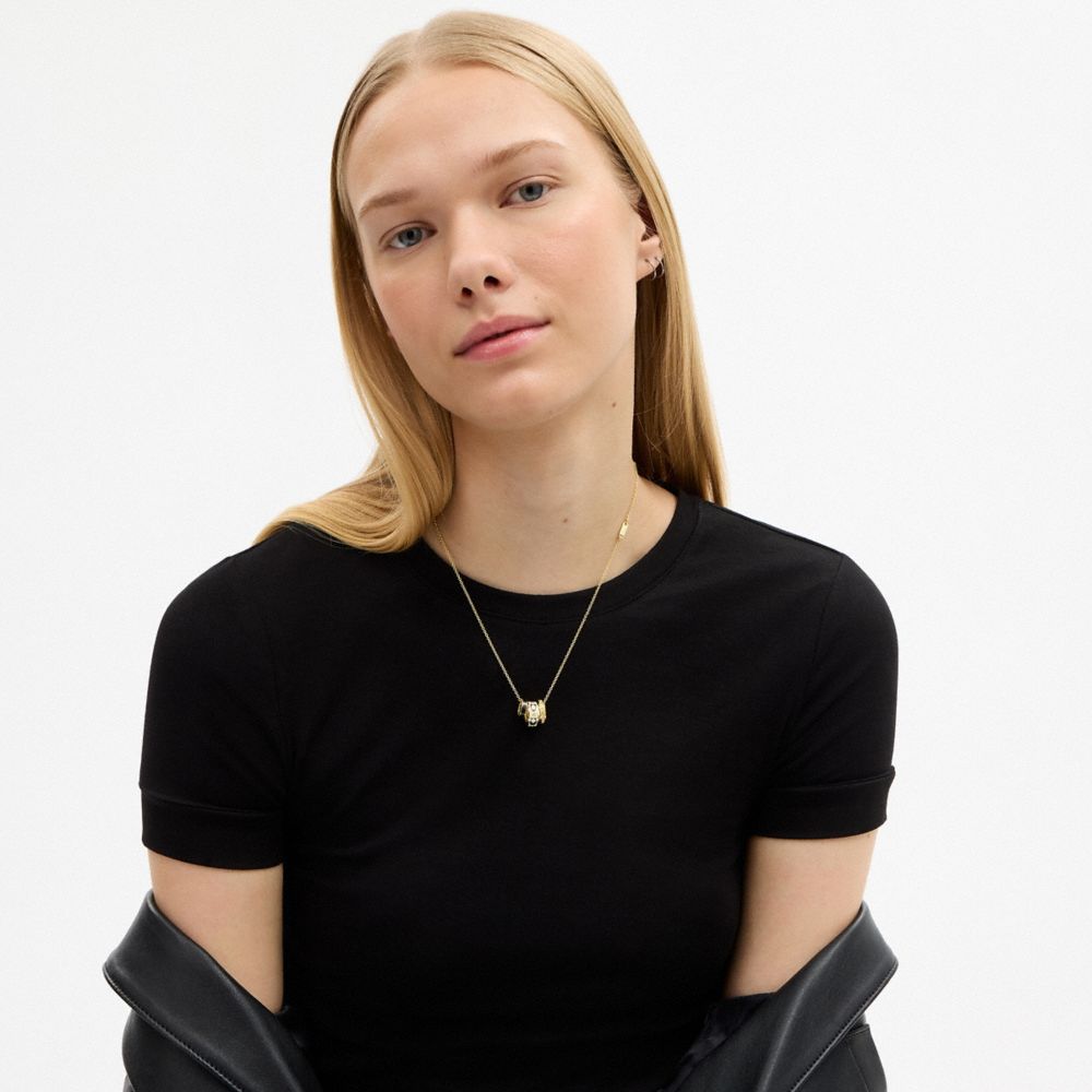 Coach Repeated C Rondelle Necklace Gold Chalk