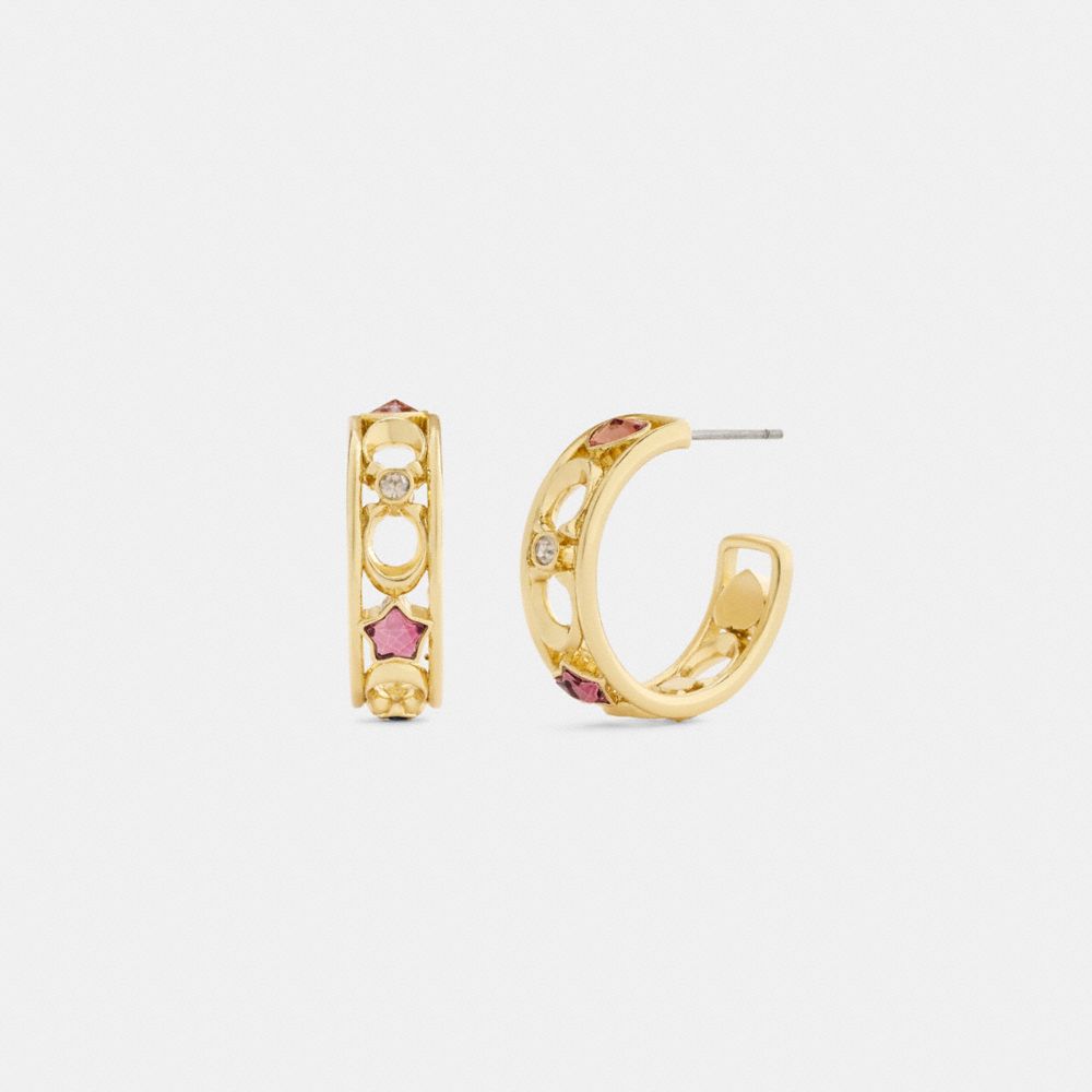 Coach Stars And Hearts Hoop Earrings Gold Multi