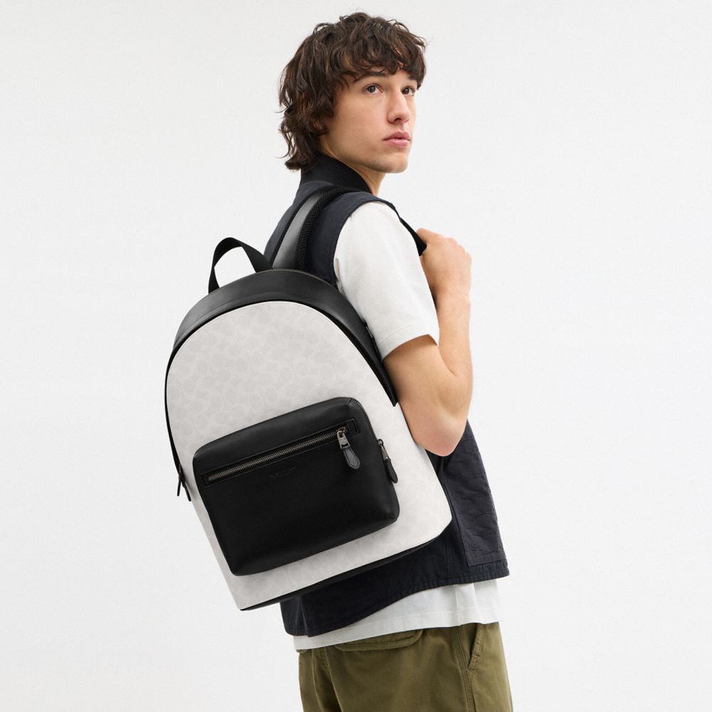 Coach West Backpack In Signature Canvas Gunmetal Chalk Black