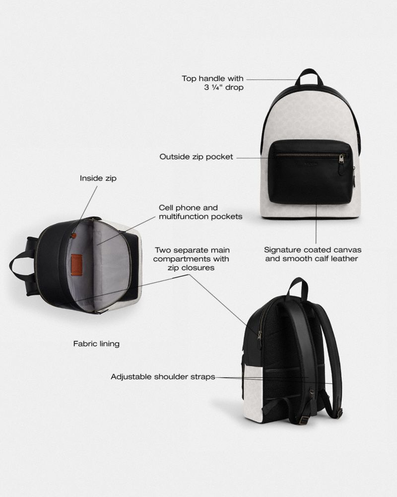Coach West Backpack In Signature Canvas Gunmetal Chalk Black