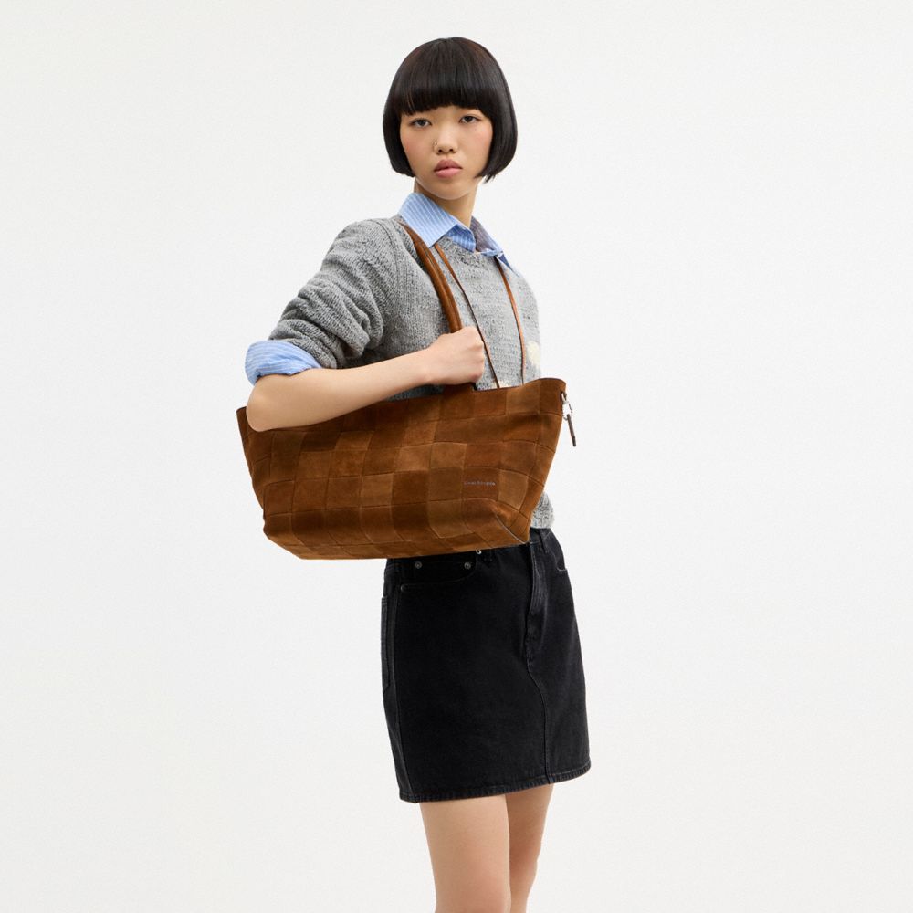 Coach Alter/Ego Large Tote Bag In Upcrafted Suede Warm Brown