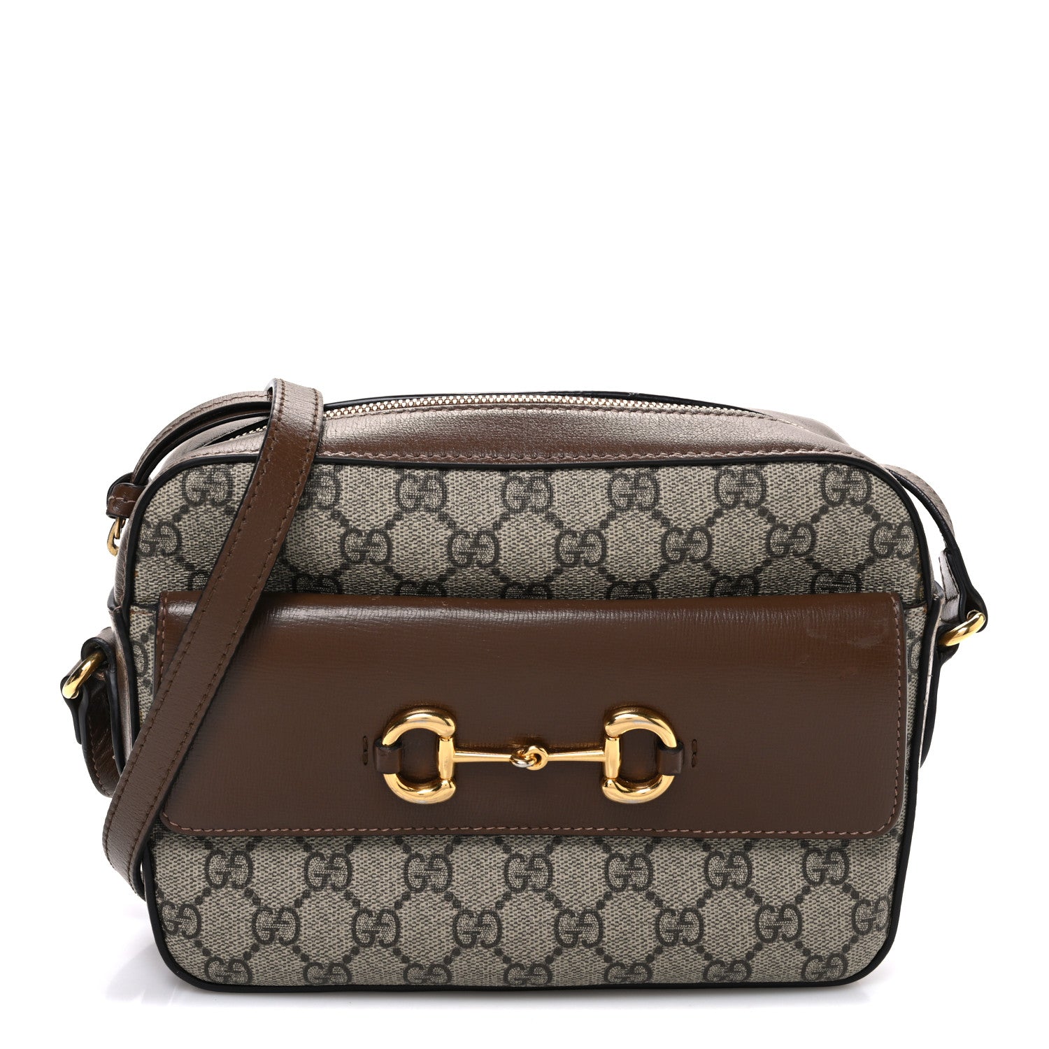 GG Supreme Monogram Small Horsebit 1955 Shoulder Bag Beige Brown Sugar