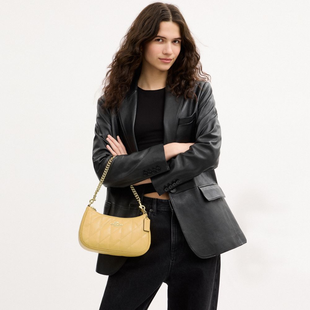 Coach Teri Shoulder Bag With Quilting Gold Soft Yellow