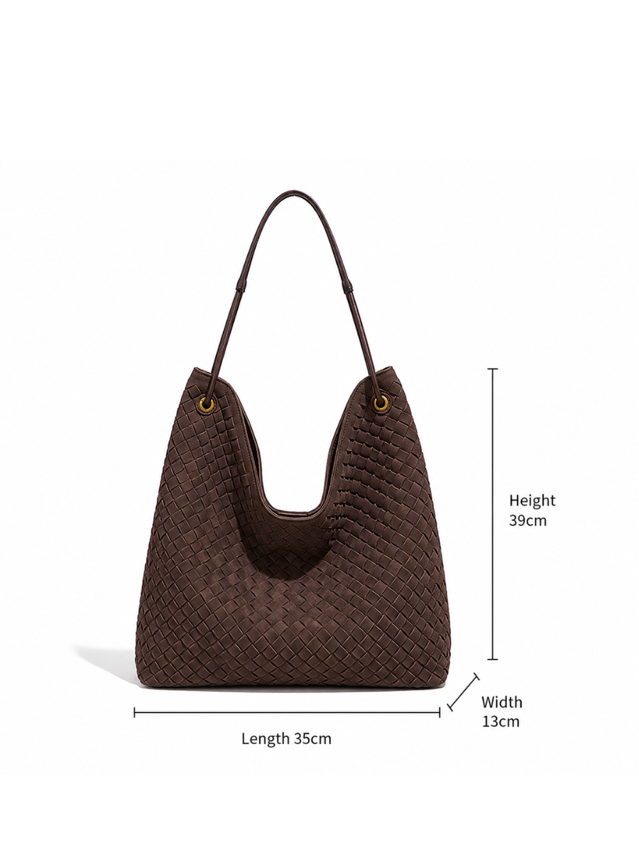 Sia- Ladies Woven Tote Bag , Faux Leather | Chocolate