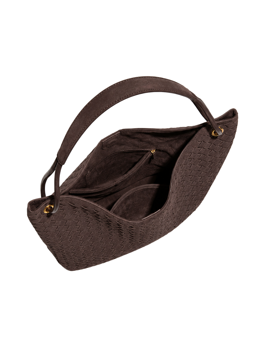 Sia- Ladies Woven Tote Bag , Faux Leather | Chocolate