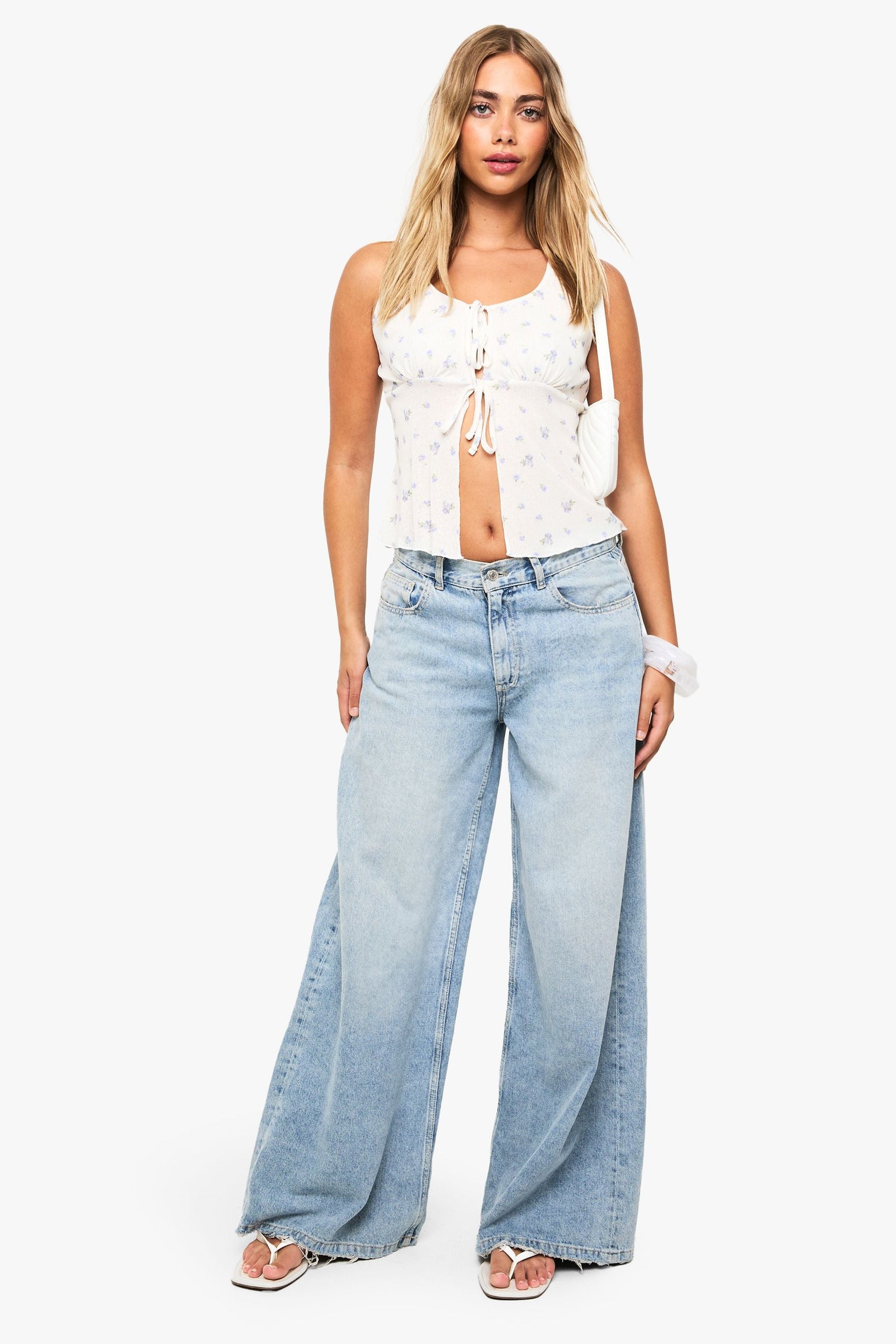 DITSY TEXTURED MESH TIE FRONT MILKMAID TOP