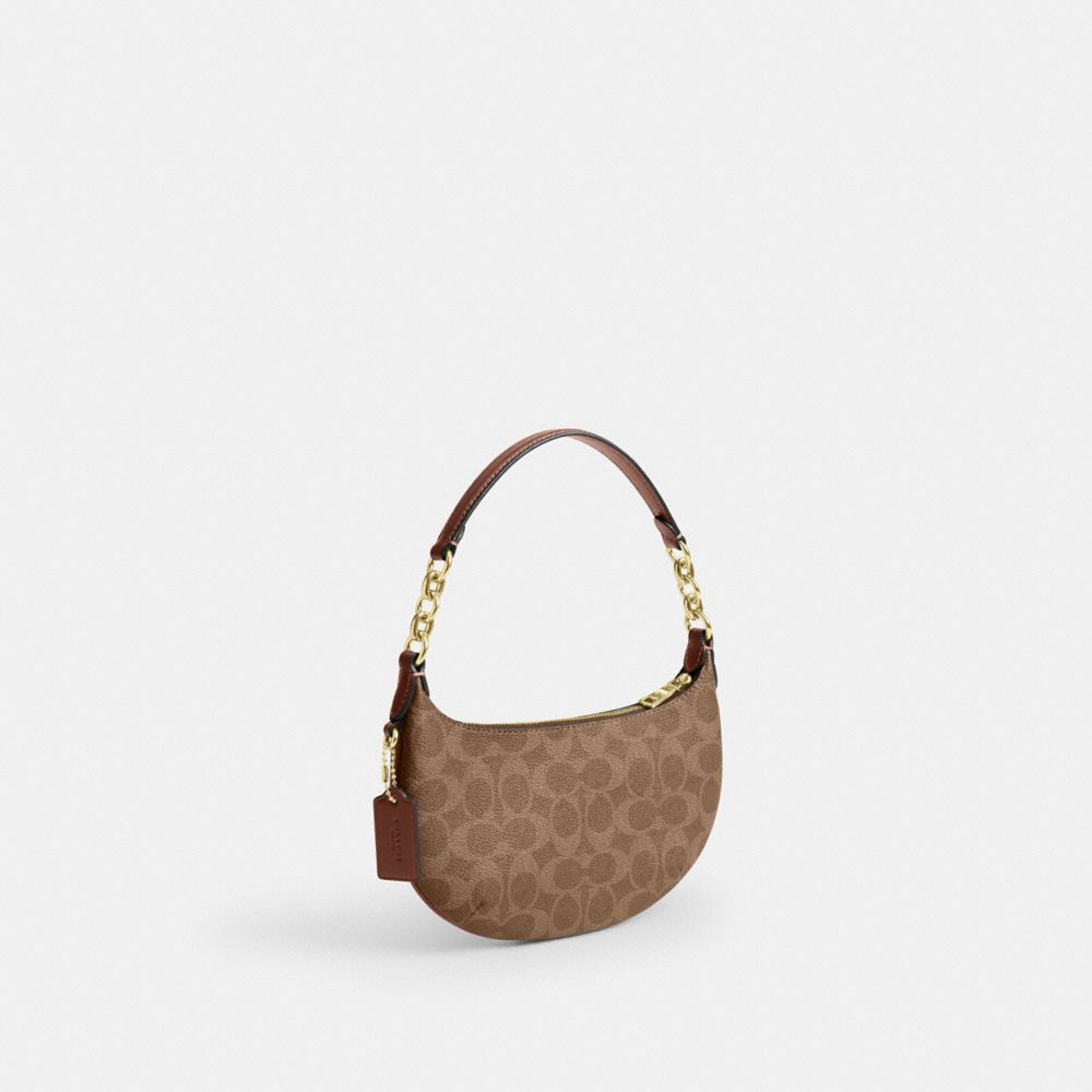 Coach Mini Payton Bag In Signature Canvas Gold Tan Brown