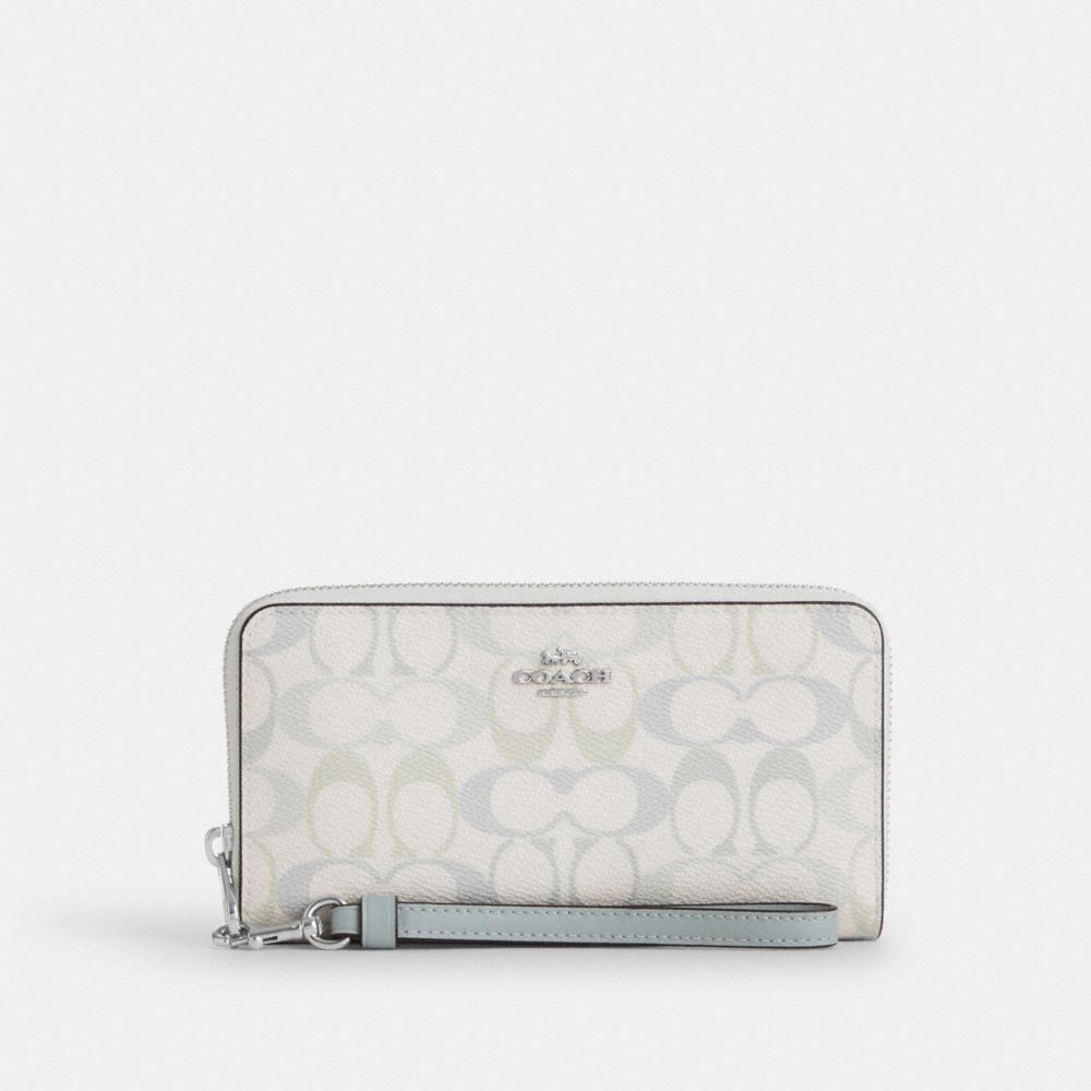 Coach Long Zip Around Wallet In Signature Canvas Silver Chalk Blue