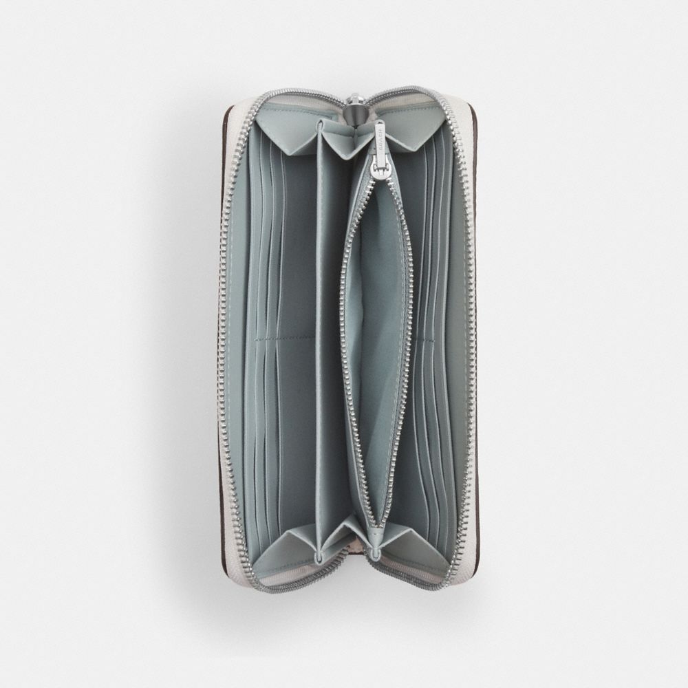 Coach Long Zip Around Wallet In Signature Canvas Silver Chalk Blue
