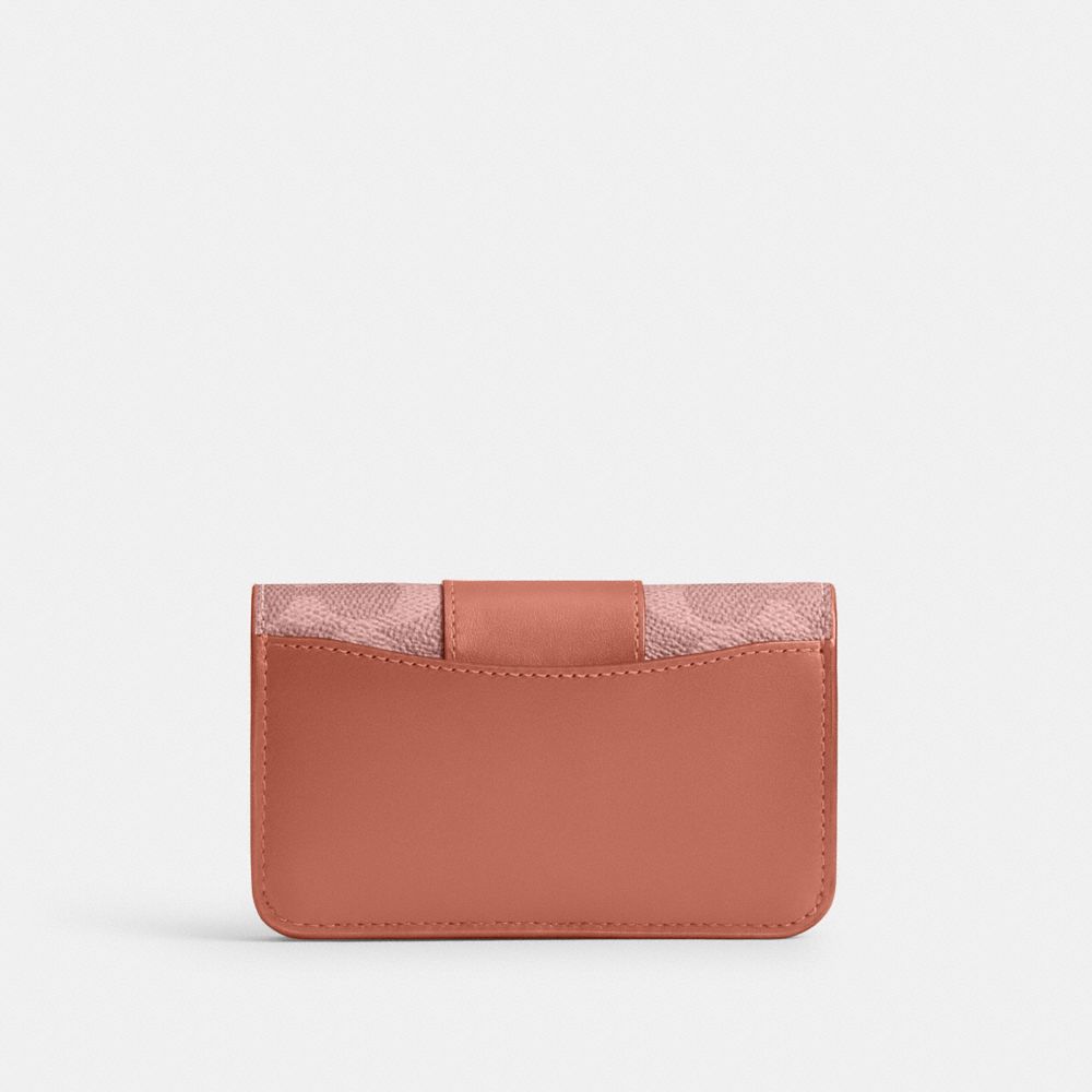 Coach Essential Slim Card Case In Signature Canvas Brass Melon Pink