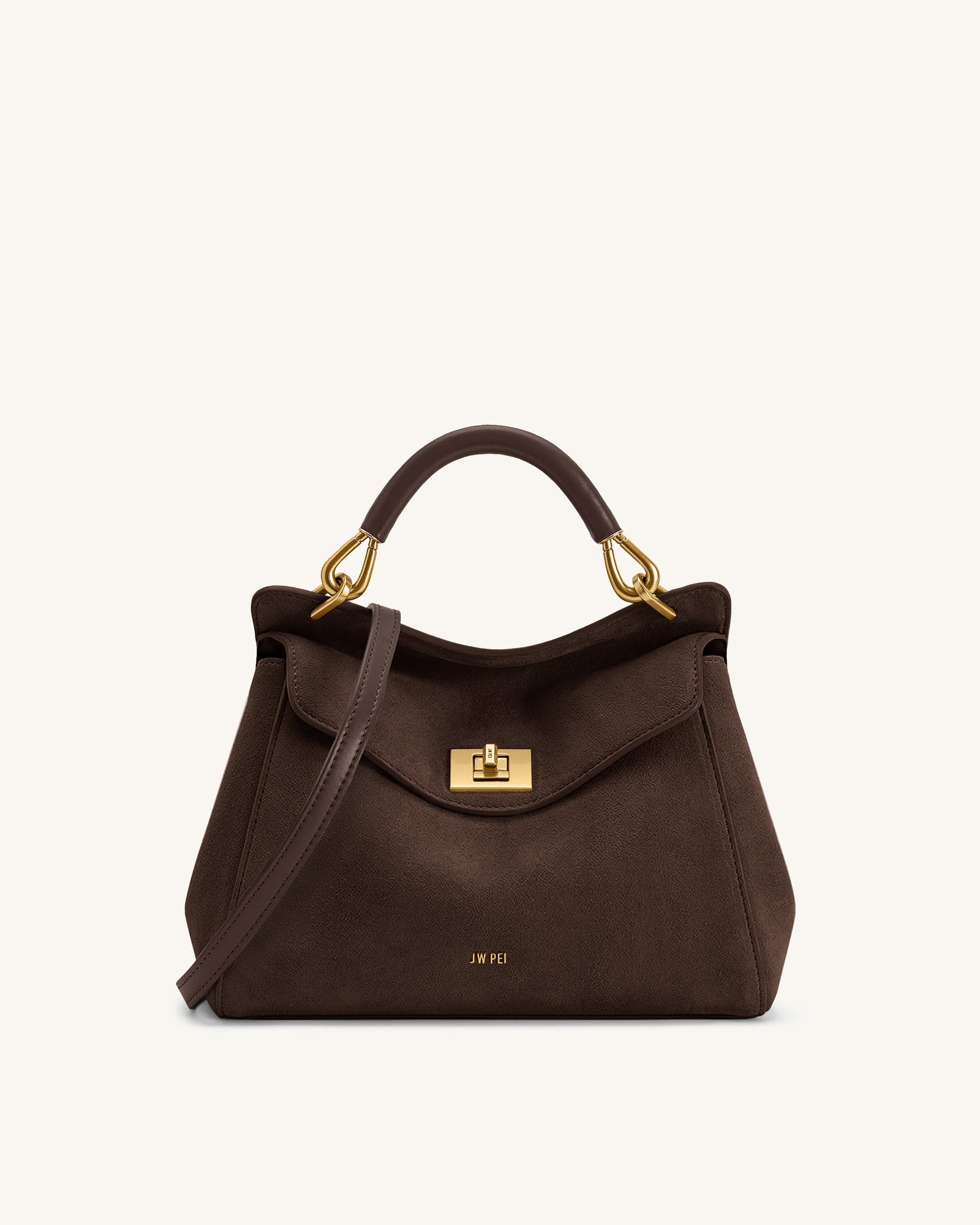 Lucia Classic Faux Suede Top Handle Bag - Taupe